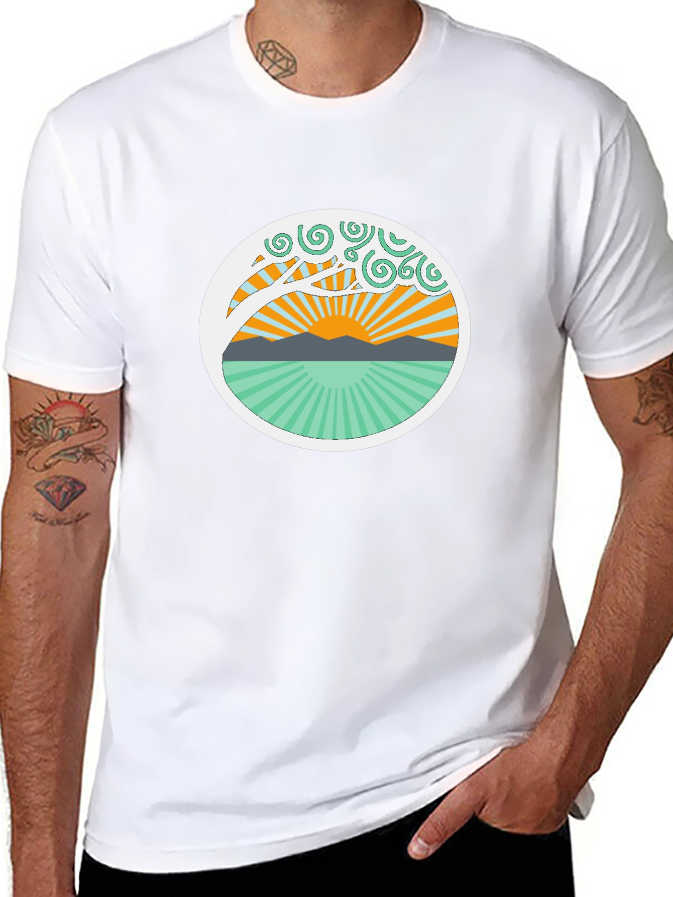 Nature Sunrise Graphic Tee - Relaxed Fit Black T-Shirt