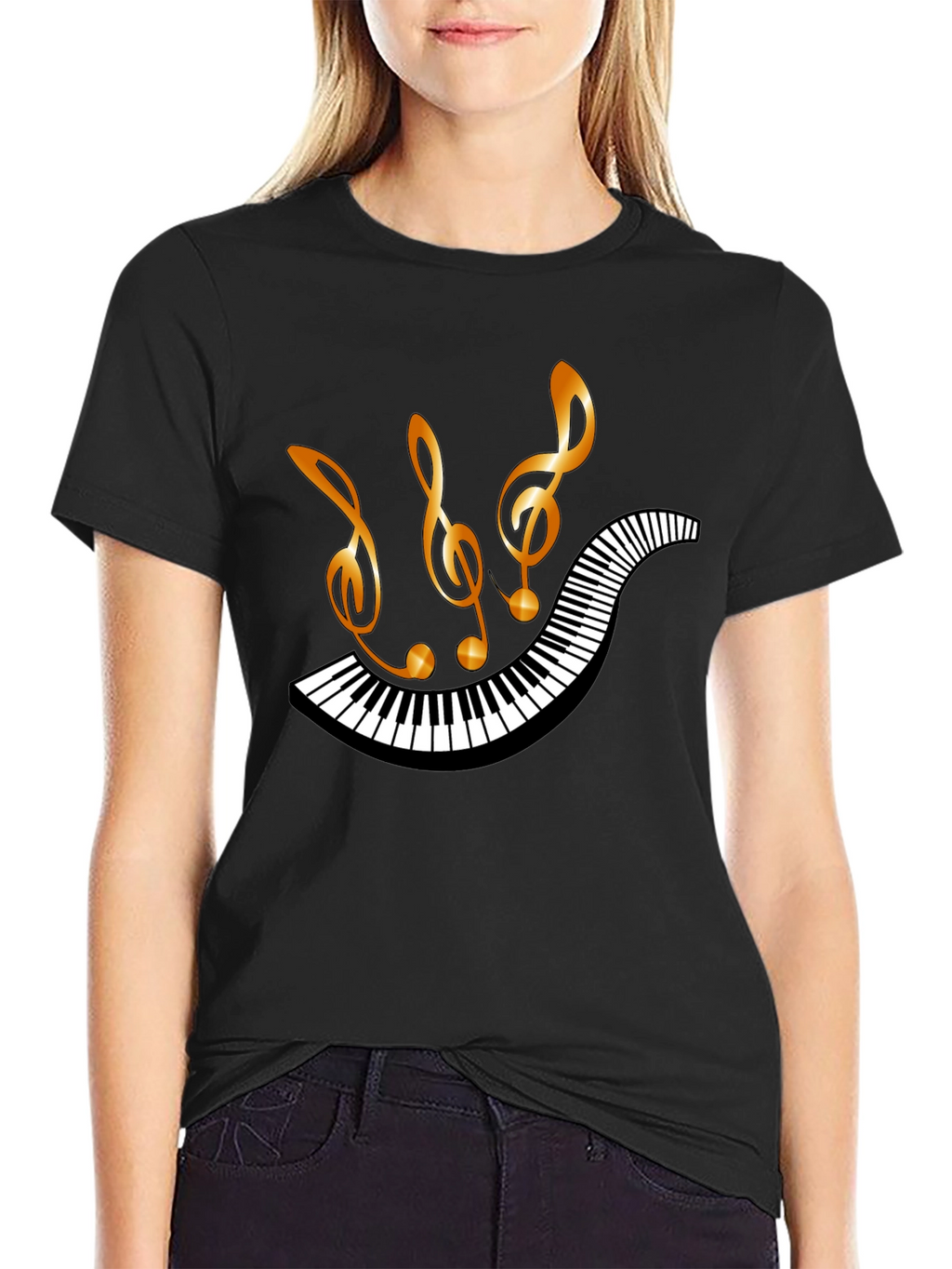 Musical Notes & Piano Keys Black T-Shirt