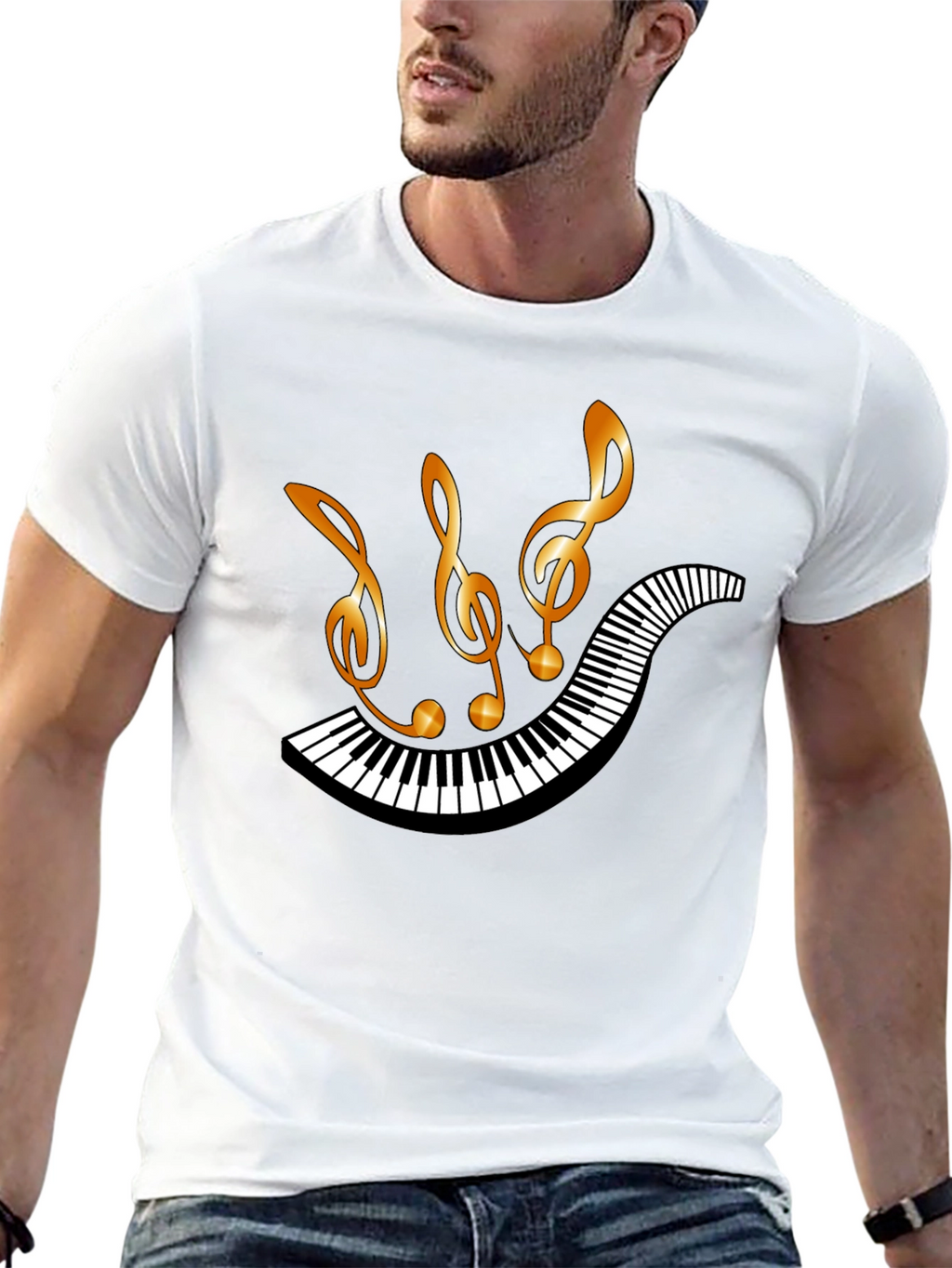 Musical Notes & Piano Keys Black T-Shirt