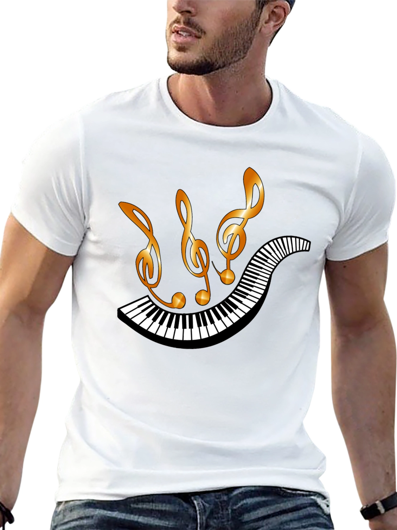 Musical Notes & Piano Keys Black T-Shirt