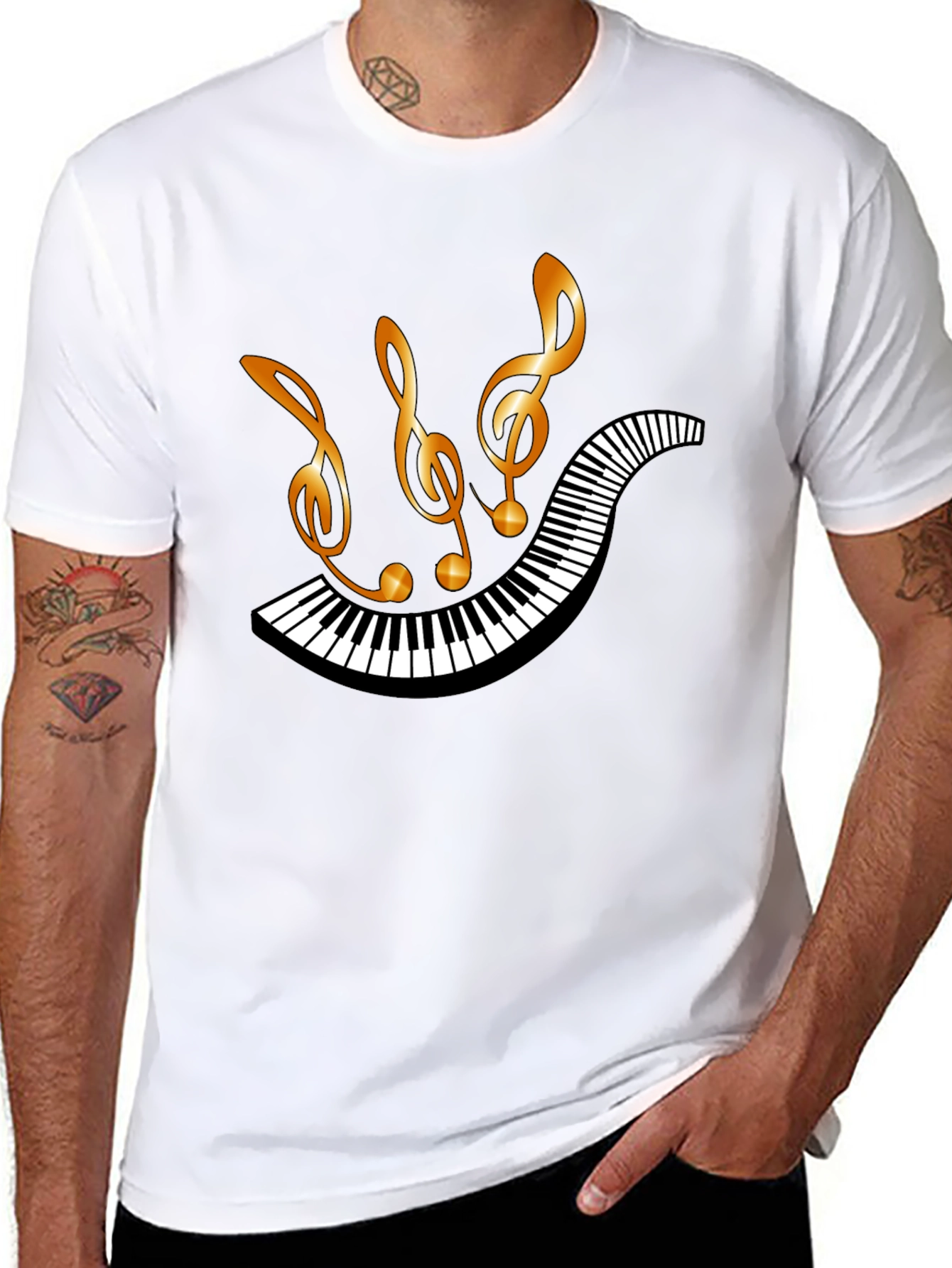 Musical Notes & Piano Keys Black T-Shirt