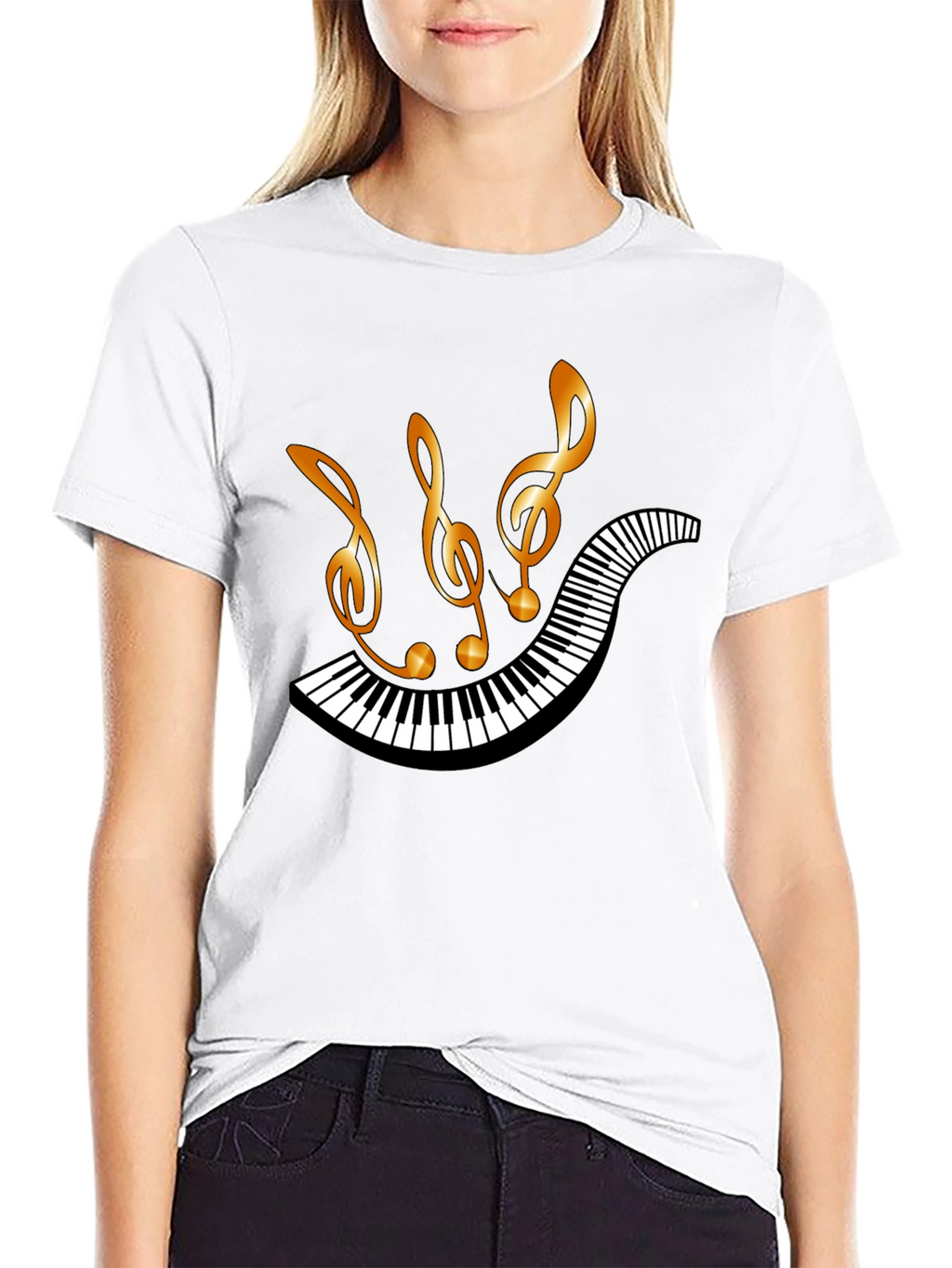 Musical Notes & Piano Keys Black T-Shirt