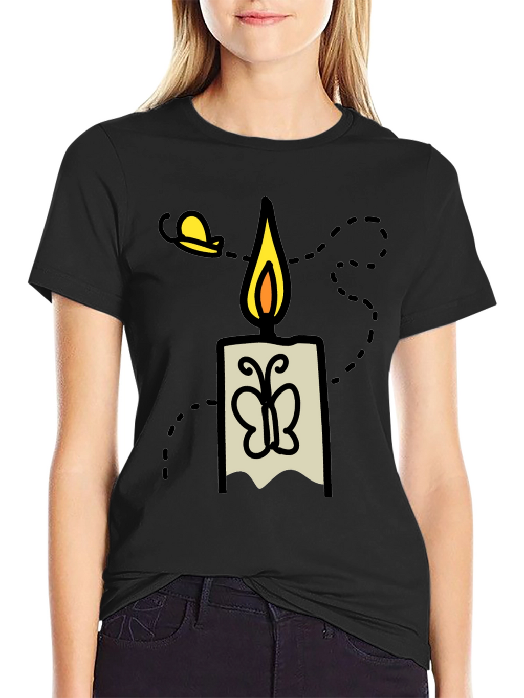 Candle & Moth Graphic T-Shirt - Mens Black Tee