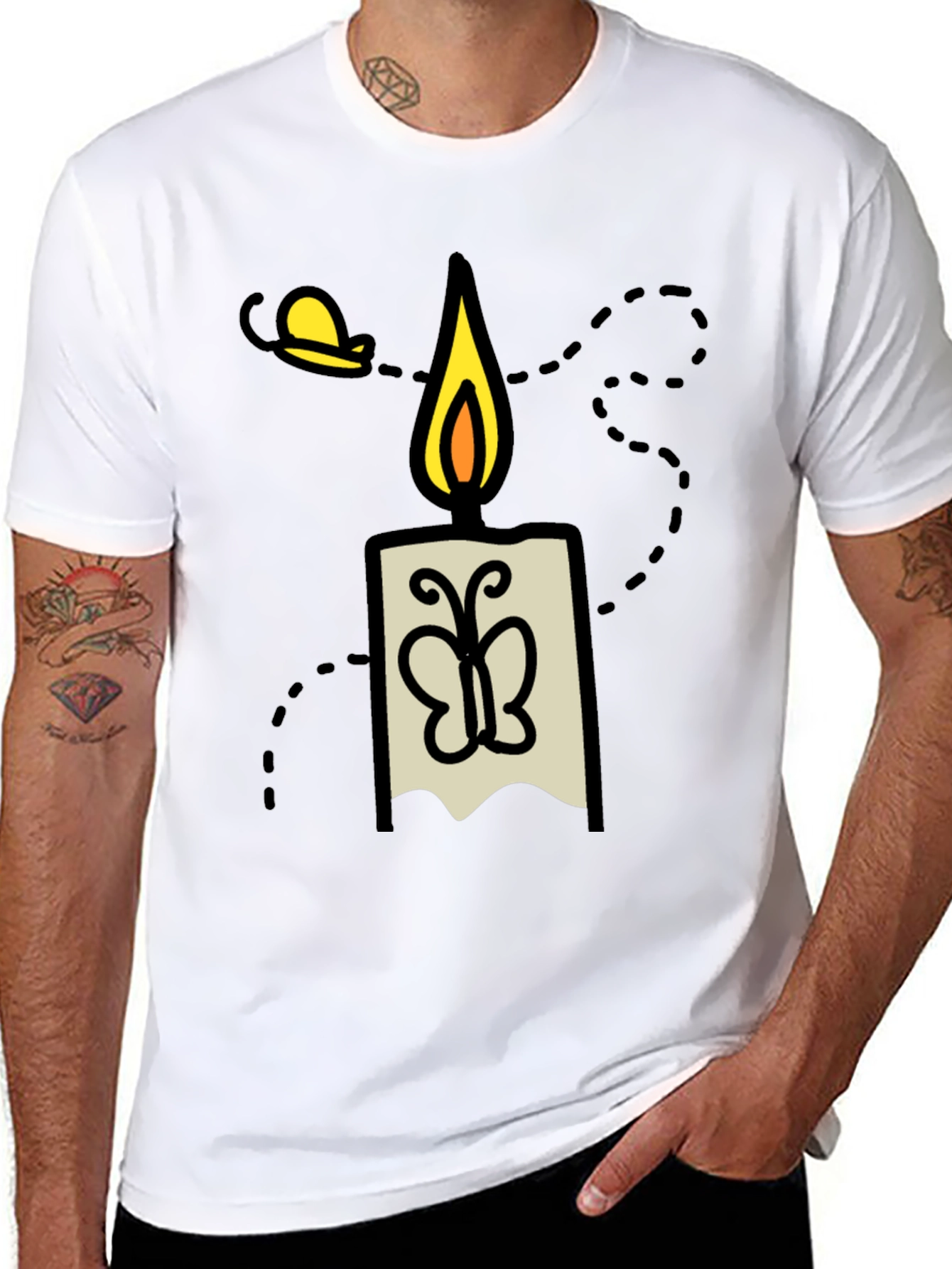 Candle & Moth Graphic T-Shirt - Mens Black Tee