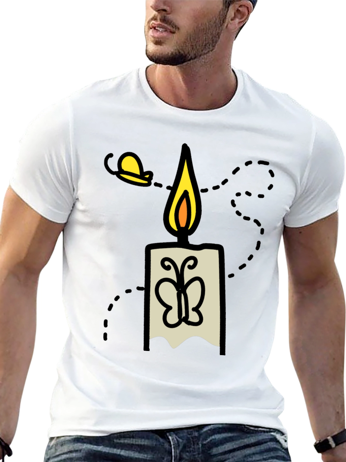 Candle & Moth Graphic T-Shirt - Mens Black Tee