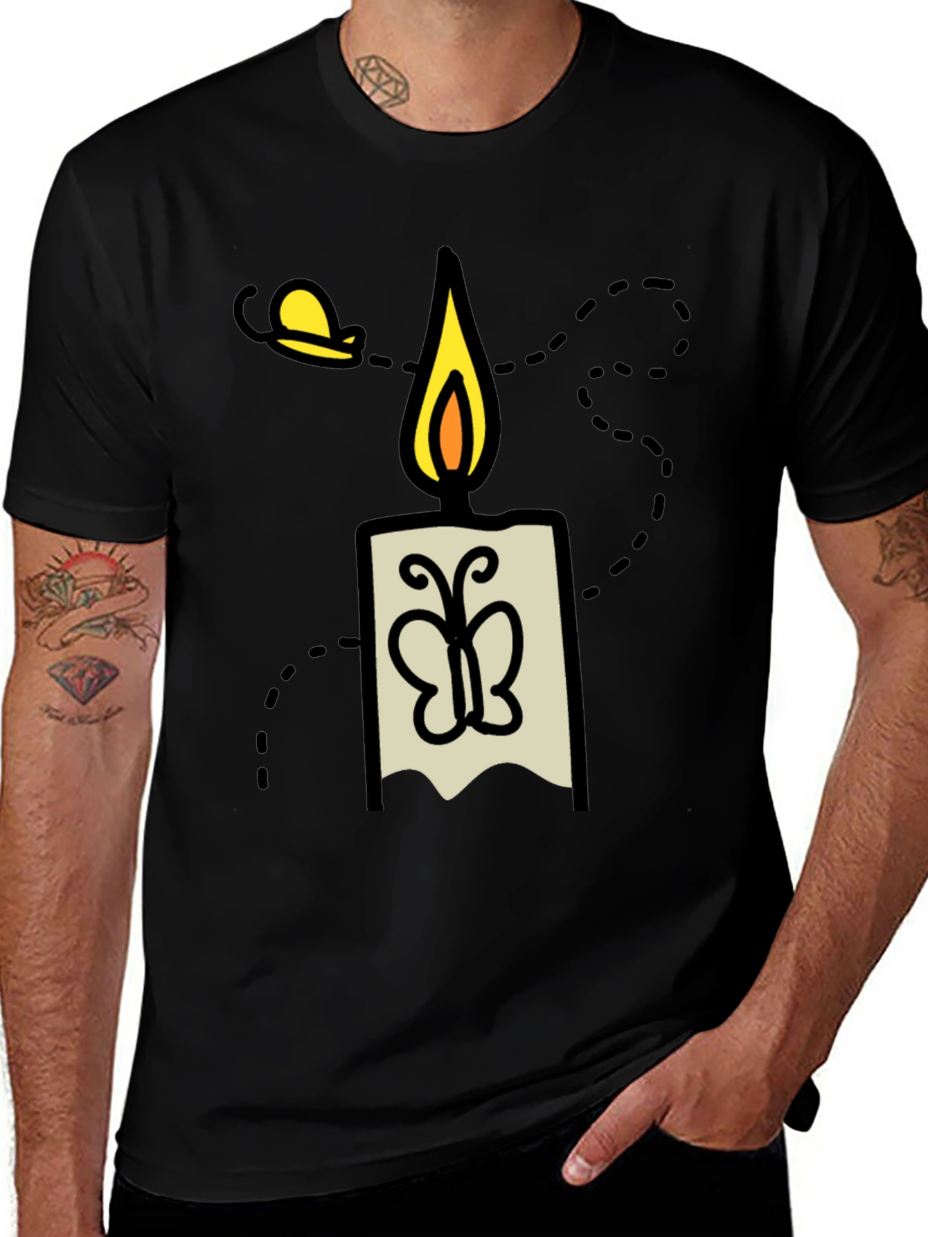 Candle & Moth Graphic T-Shirt - Mens Black Tee
