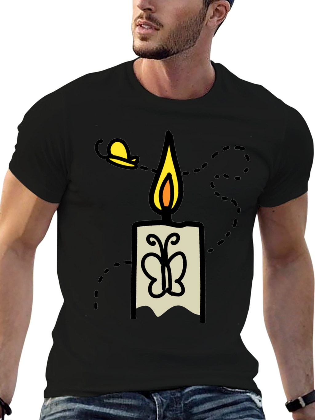 Candle & Moth Graphic T-Shirt - Mens Black Tee