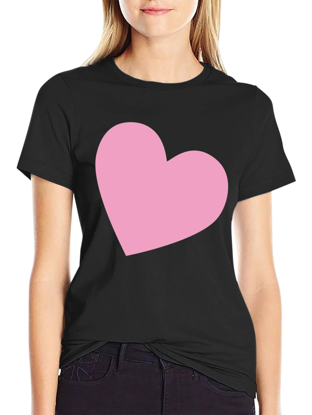 Black T-Shirt with Pink Heart Graphic