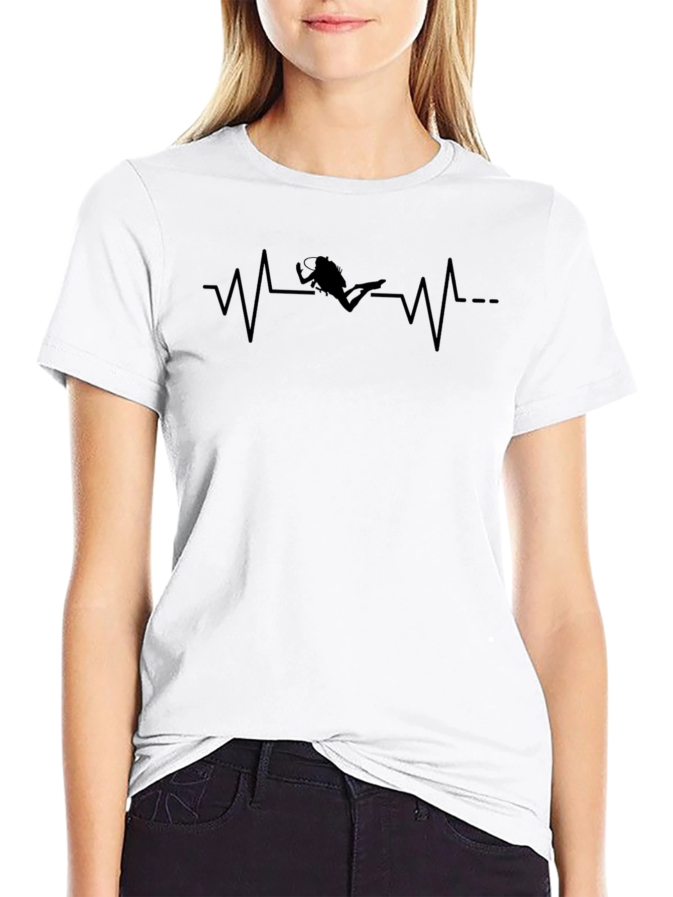 Diver Heartbeat Graphic T-Shirt - Black