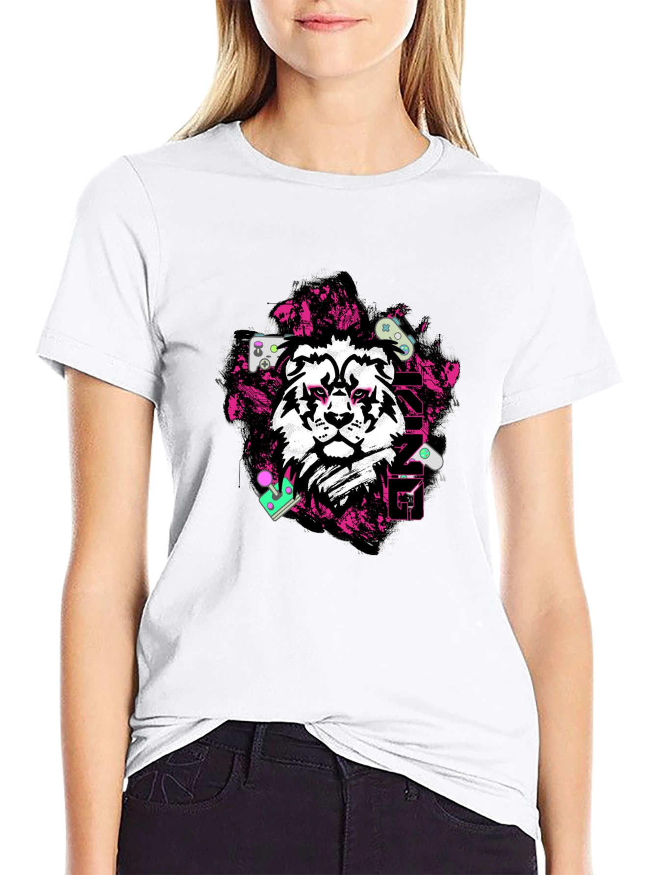 Gaming King Lion Black Graphic Tee