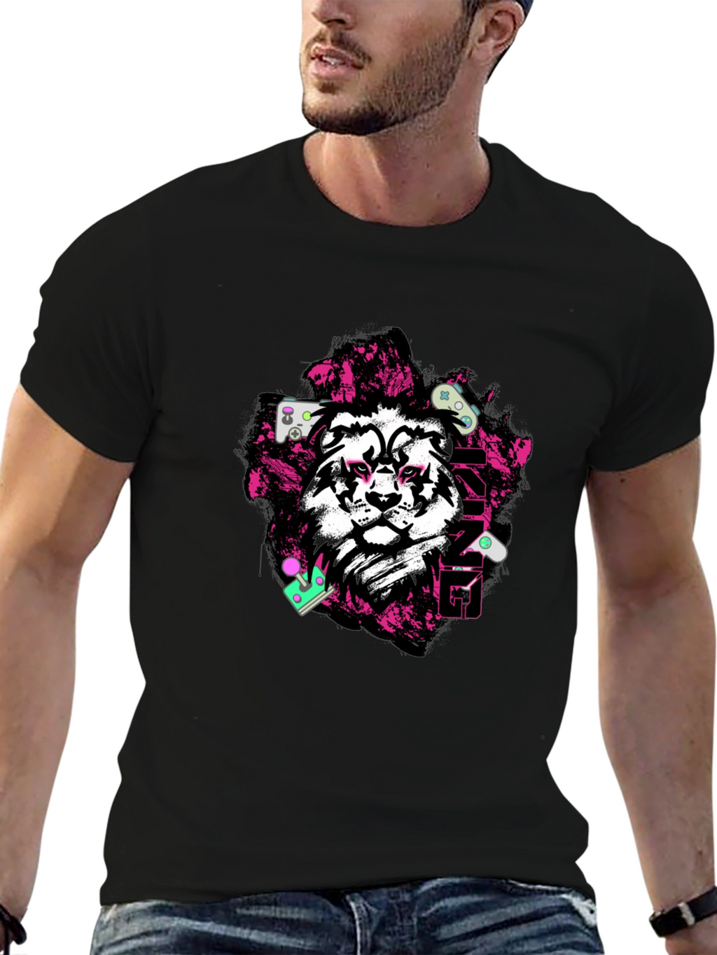 Gaming King Lion Black Graphic Tee