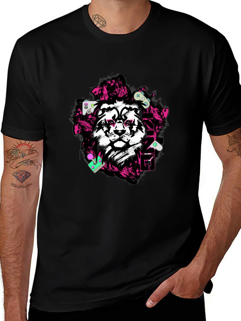 Gaming King Lion Black Graphic Tee