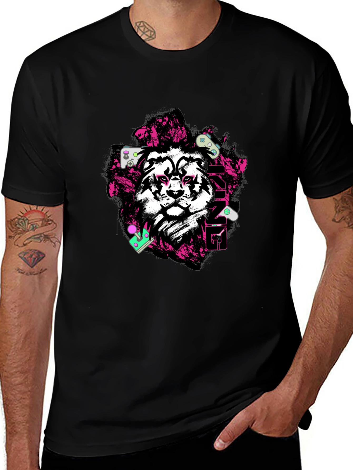 Gaming King Lion Black Graphic Tee