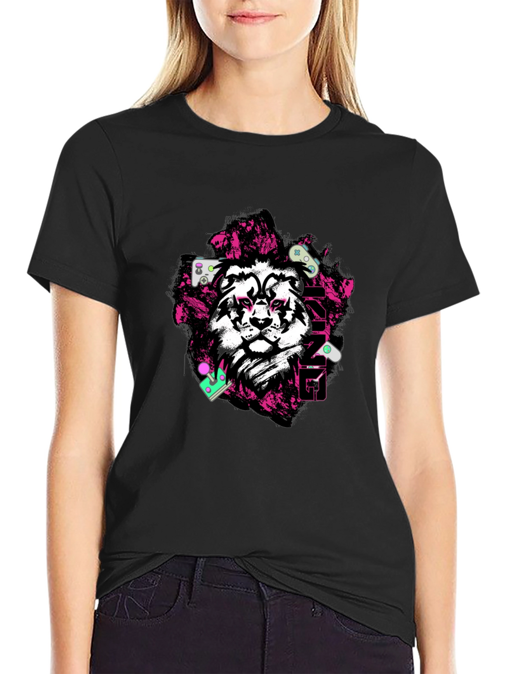 Gaming King Lion Black Graphic Tee
