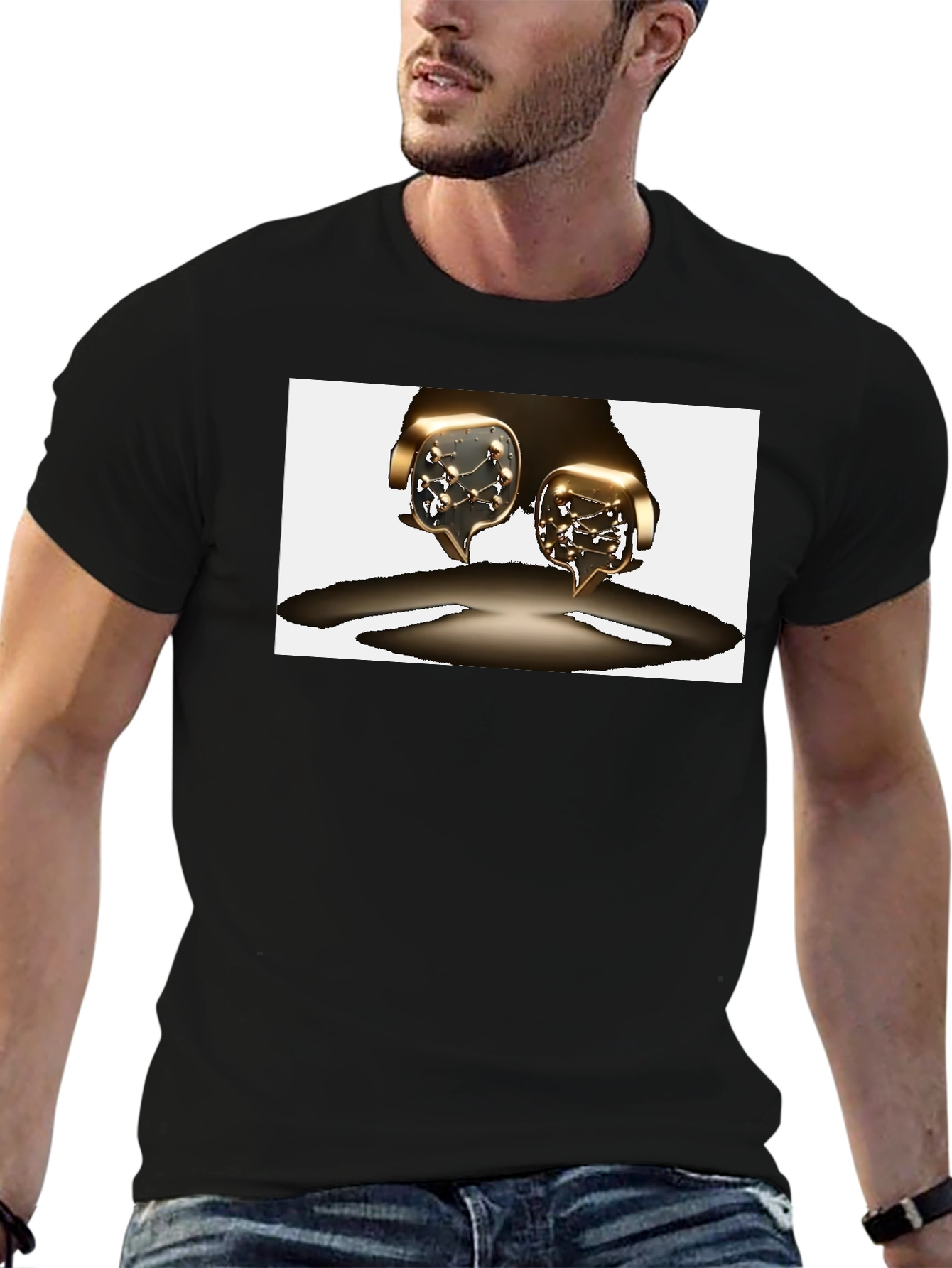 Unique Graphic Tee - Metallic Speech Bubble Design