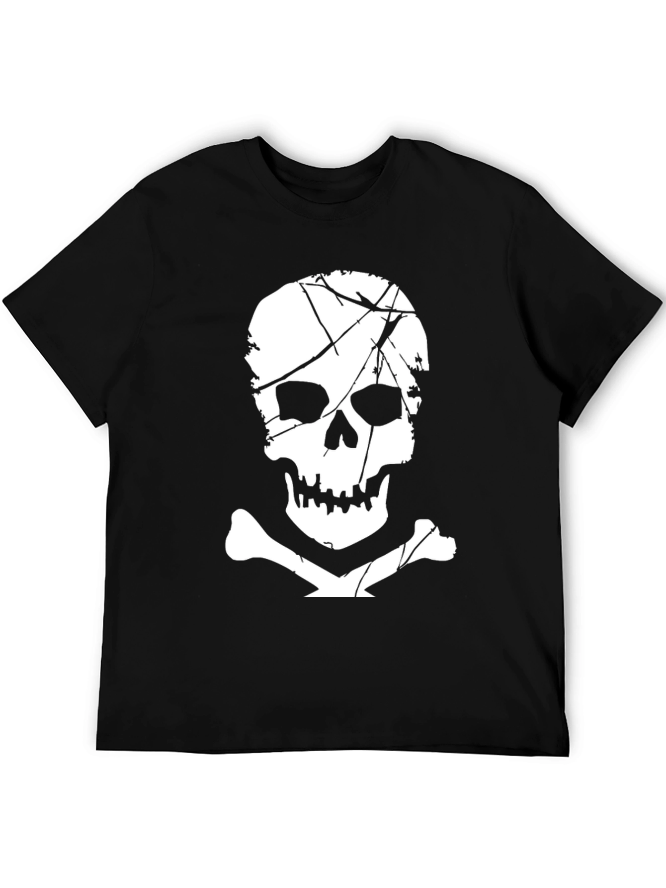 Mens Black T-Shirt with Skull and Crossbones Graphic