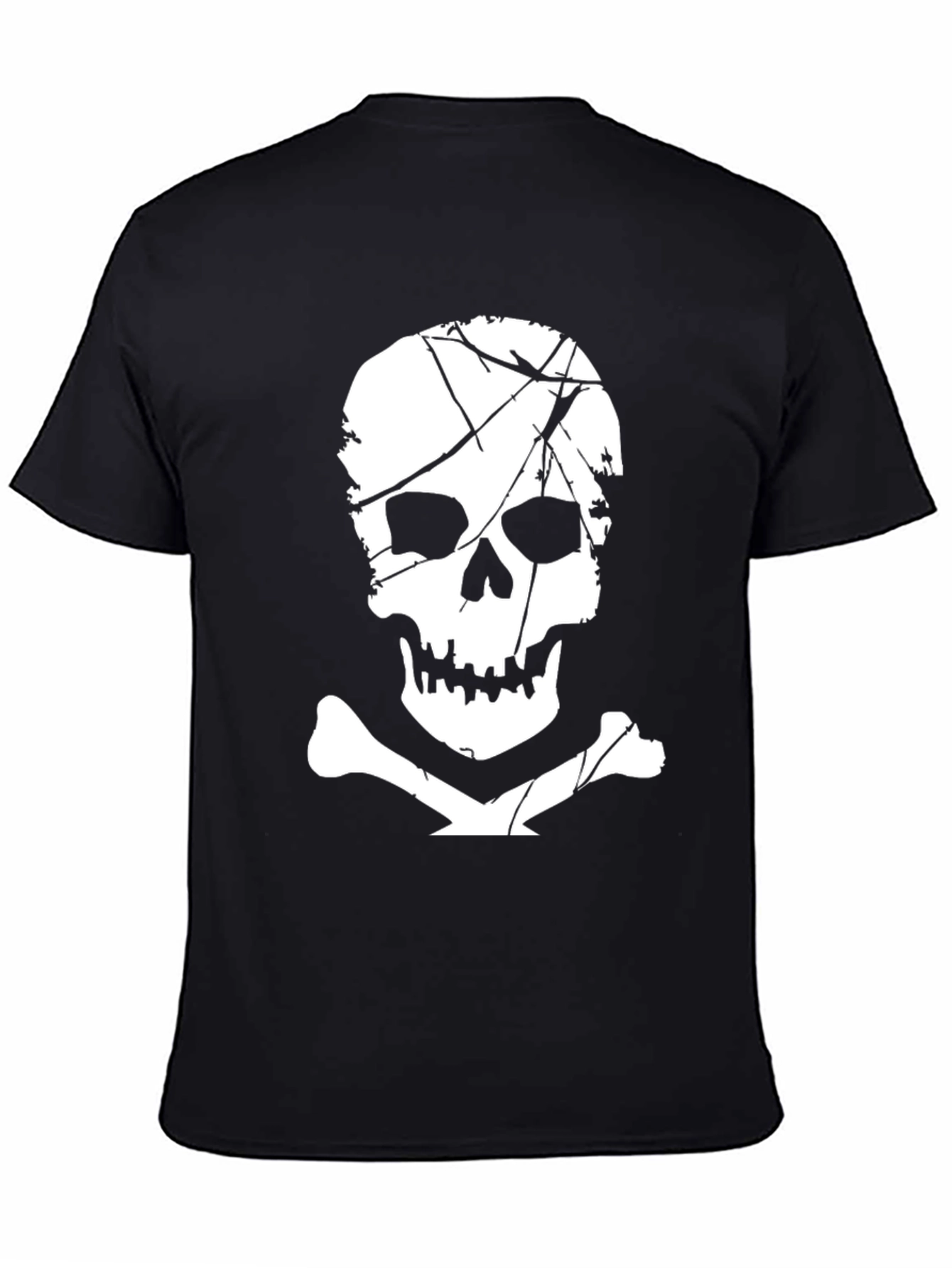 Mens Black T-Shirt with Skull and Crossbones Graphic
