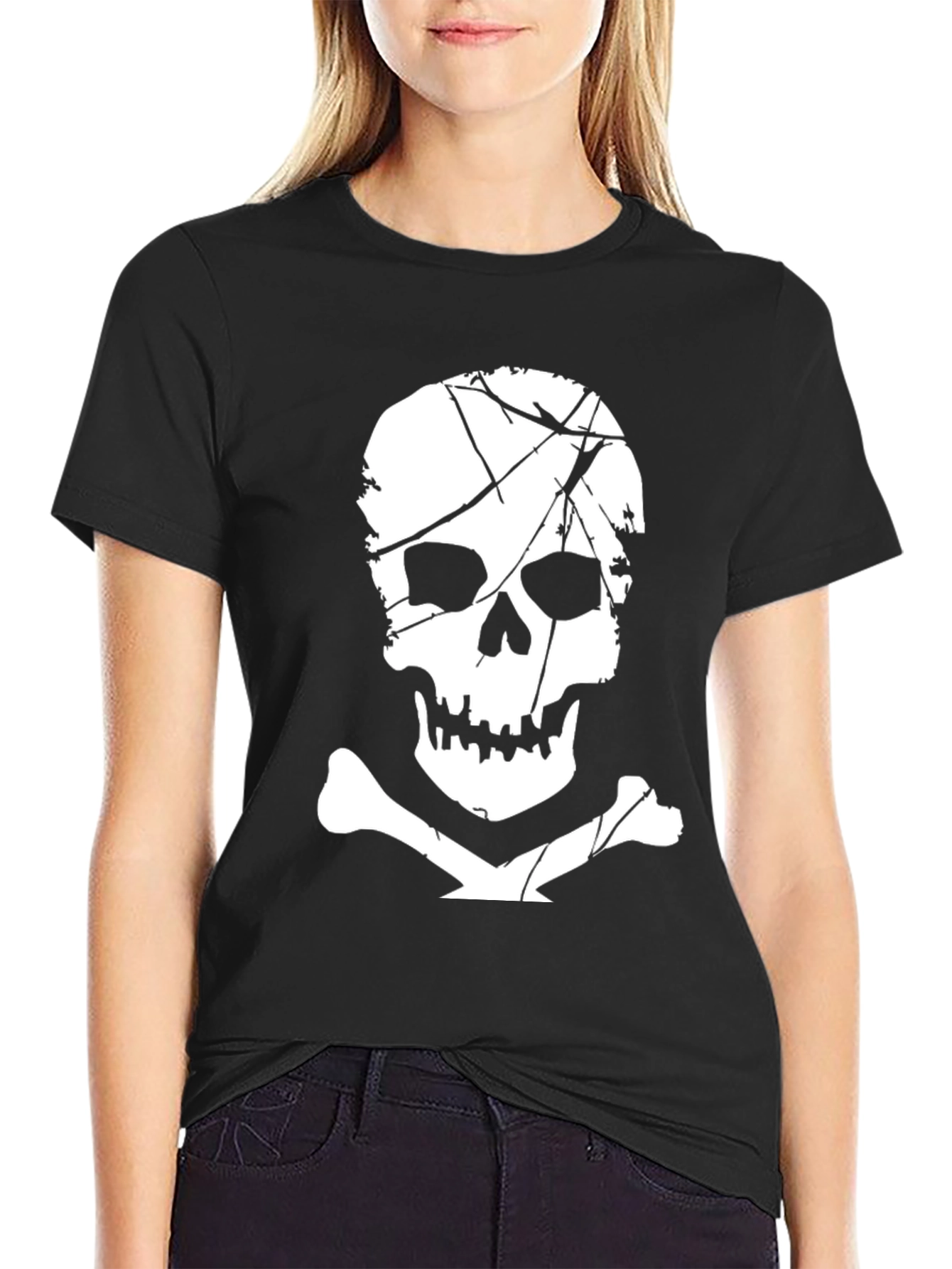 Mens Black T-Shirt with Skull and Crossbones Graphic