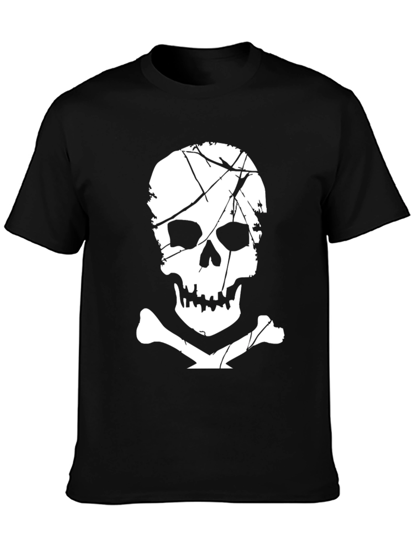 Mens Black T-Shirt with Skull and Crossbones Graphic
