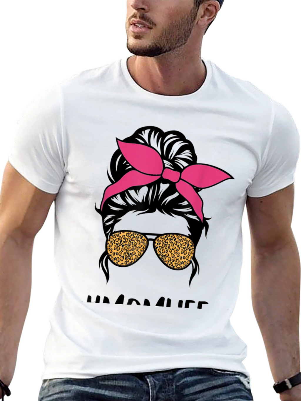 Messy Bun Mama Leopard Sunglasses T-Shirt