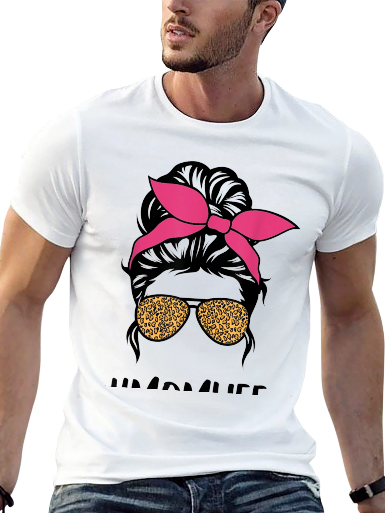 Messy Bun Mama Leopard Sunglasses T-Shirt