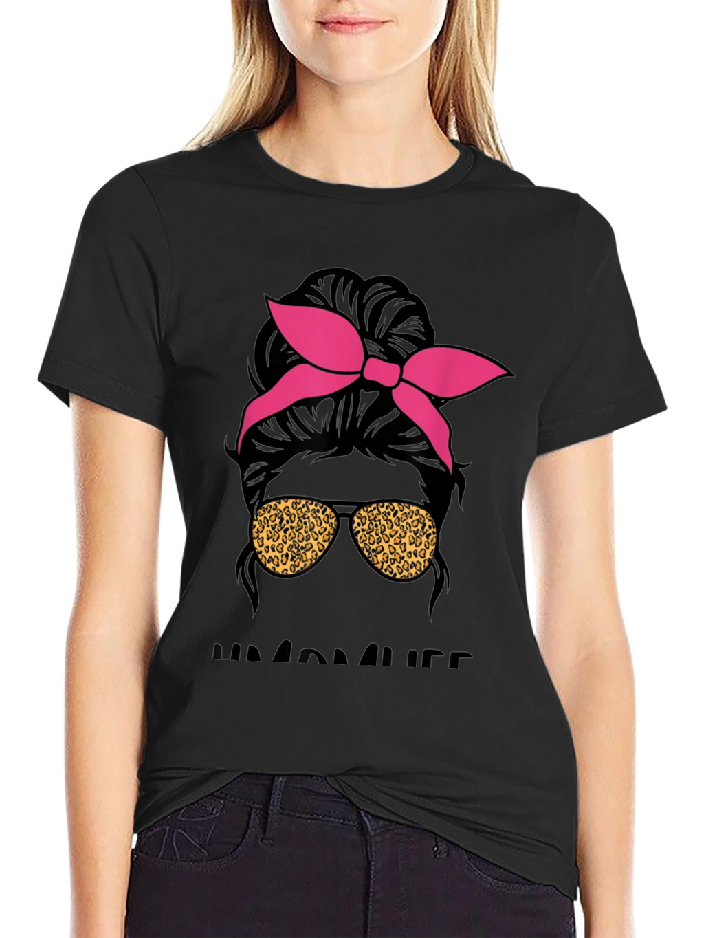 Messy Bun Mama Leopard Sunglasses T-Shirt