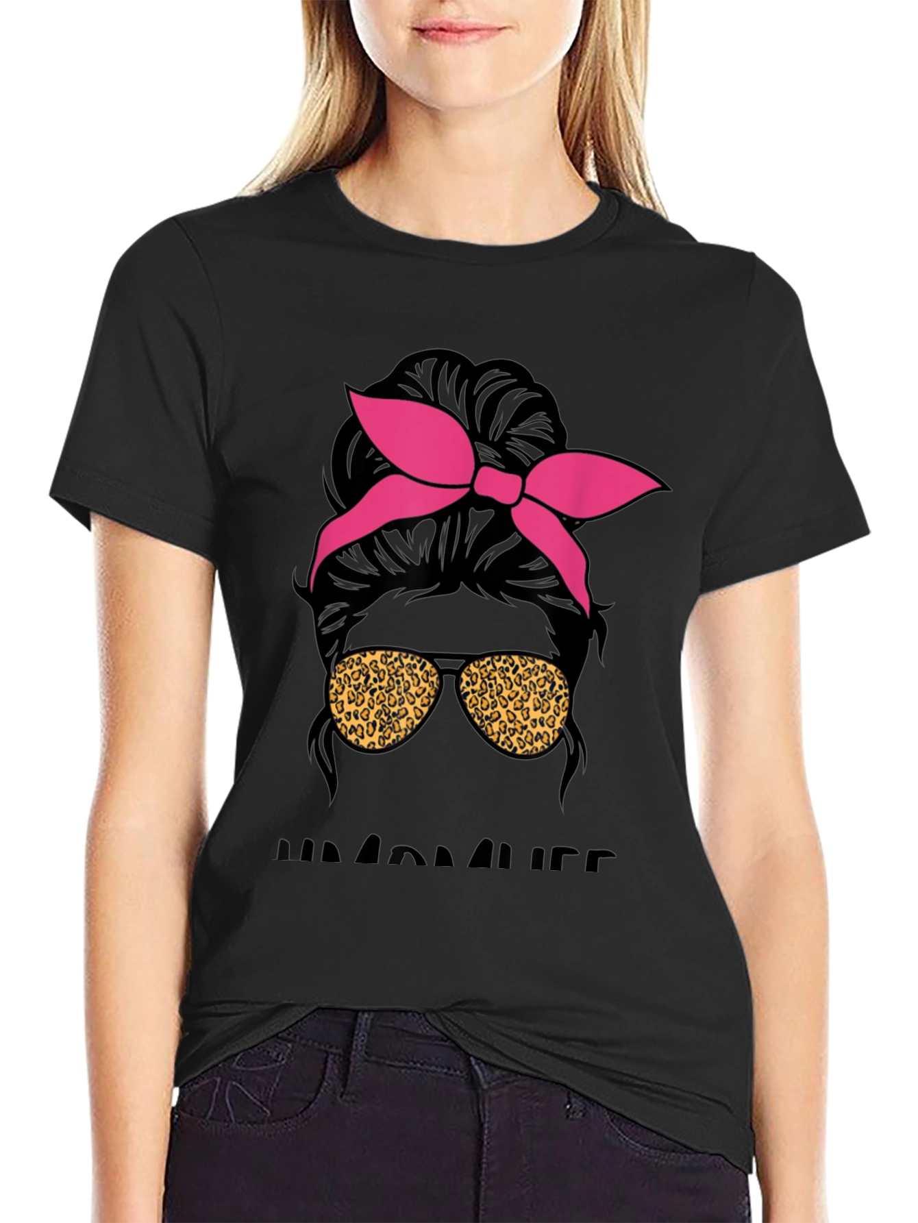 Messy Bun Mama Leopard Sunglasses T-Shirt