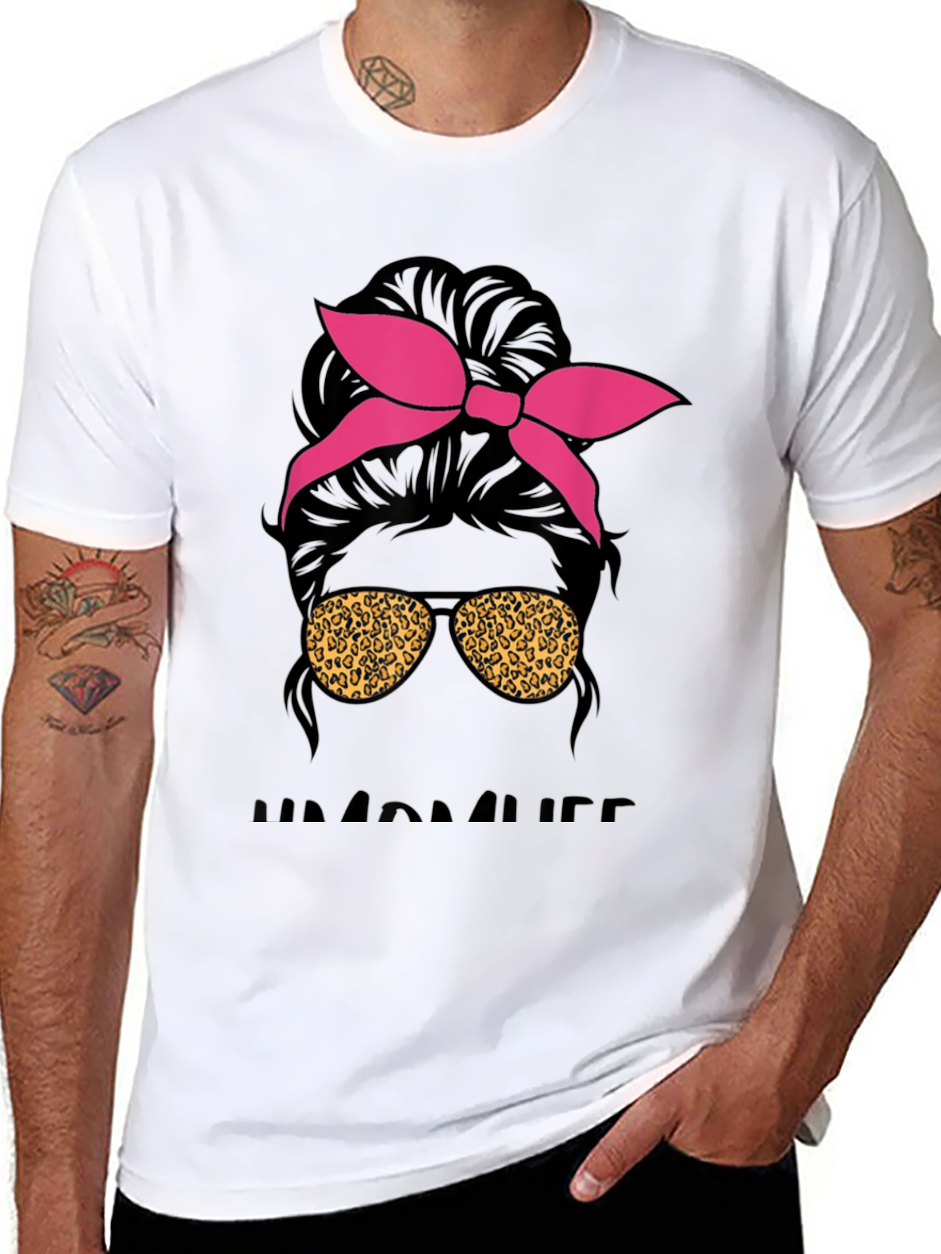Messy Bun Mama Leopard Sunglasses T-Shirt
