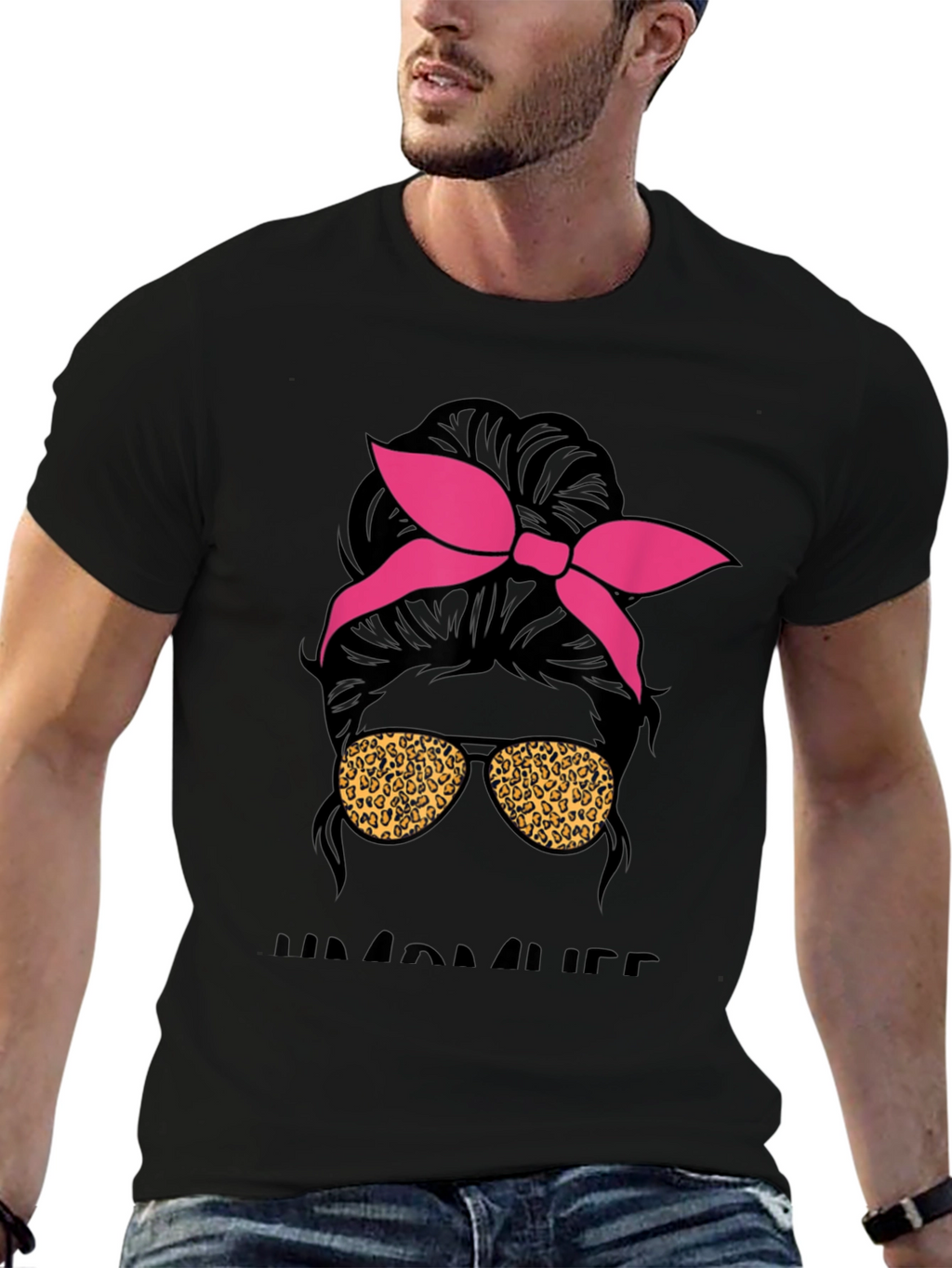 Messy Bun Mama Leopard Sunglasses T-Shirt