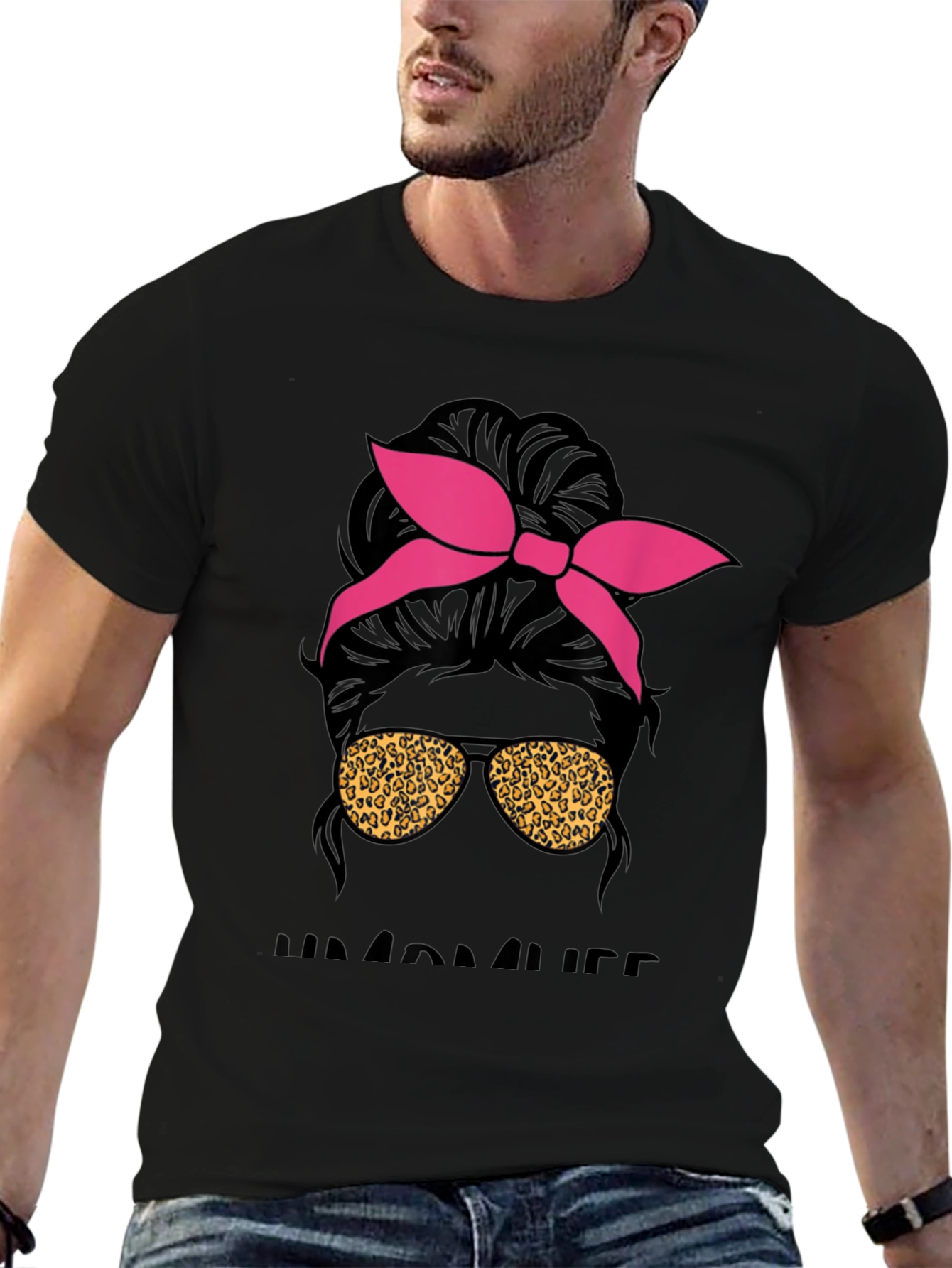 Messy Bun Mama Leopard Sunglasses T-Shirt