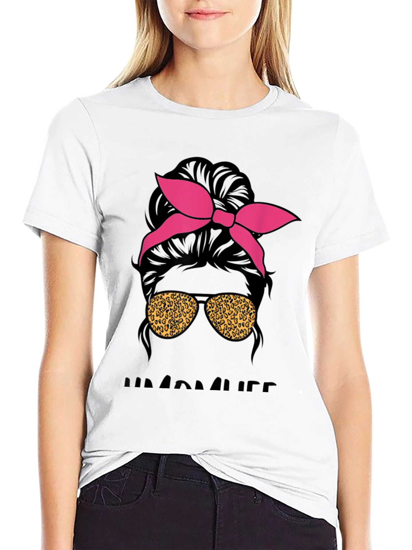 Messy Bun Mama Leopard Sunglasses T-Shirt