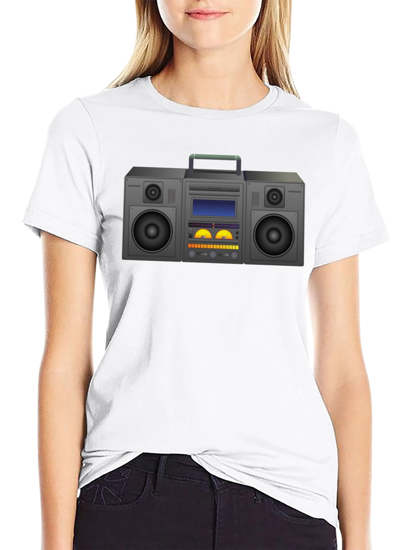 Retro Boombox Graphic T-Shirt - Black