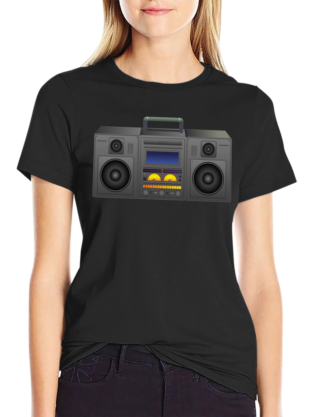Retro Boombox Graphic T-Shirt - Black