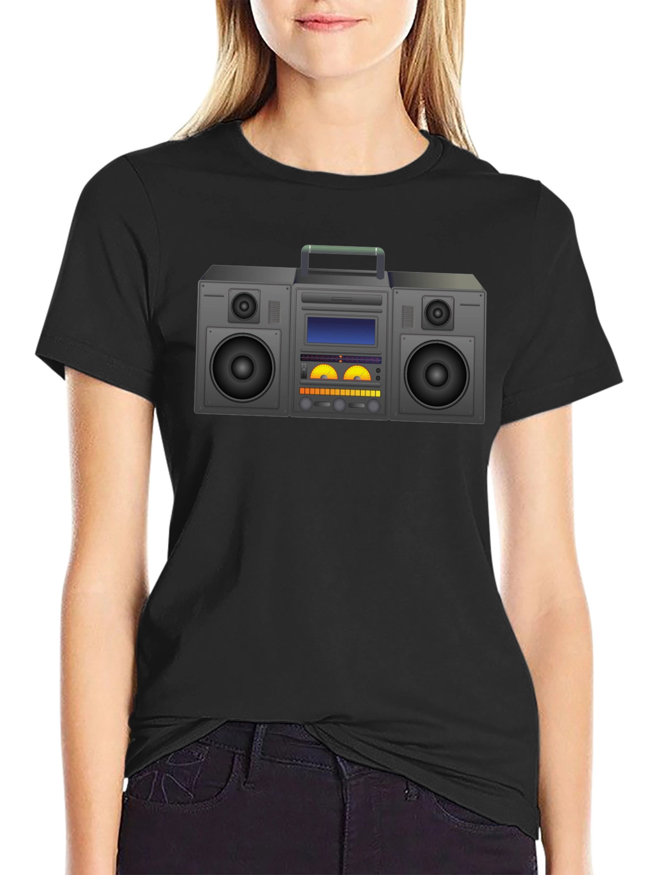 Retro Boombox Graphic T-Shirt - Black