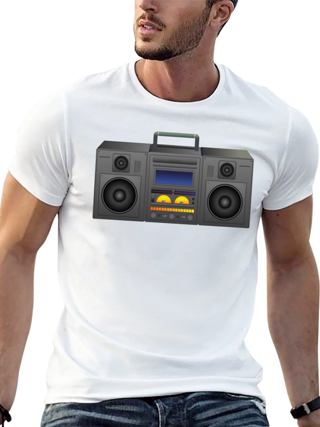 Retro Boombox Graphic T-Shirt - Black