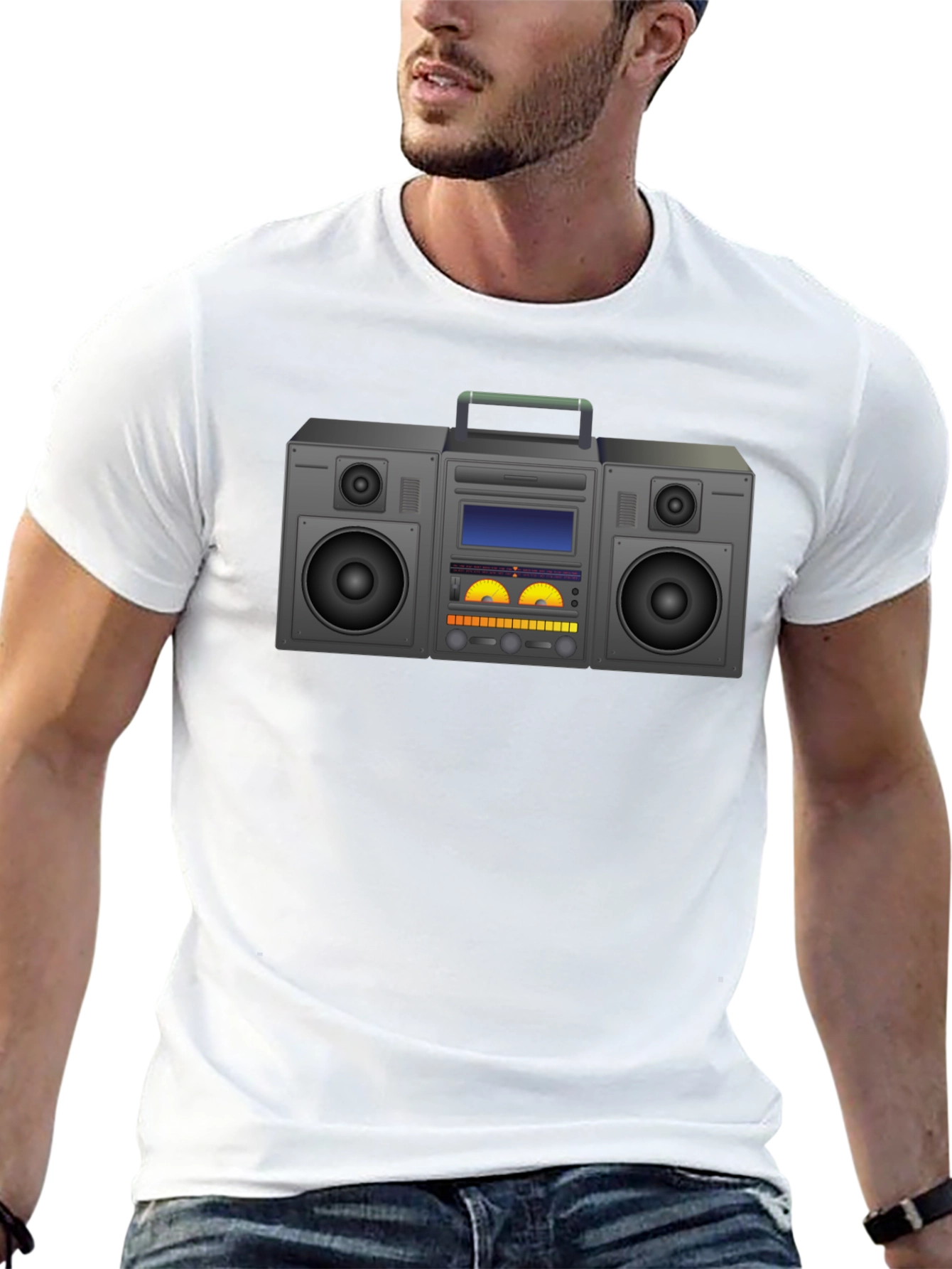 Retro Boombox Graphic T-Shirt - Black