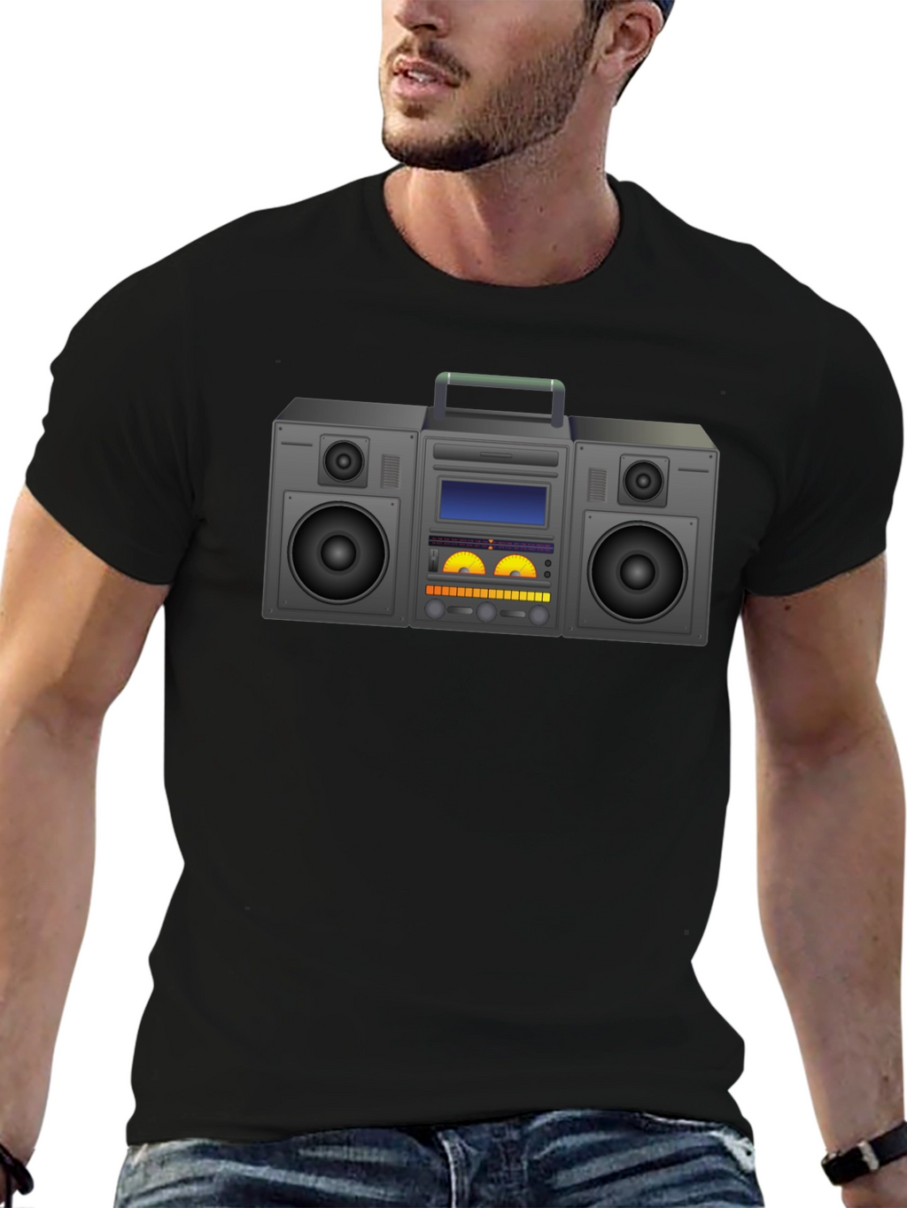 Retro Boombox Graphic T-Shirt - Black