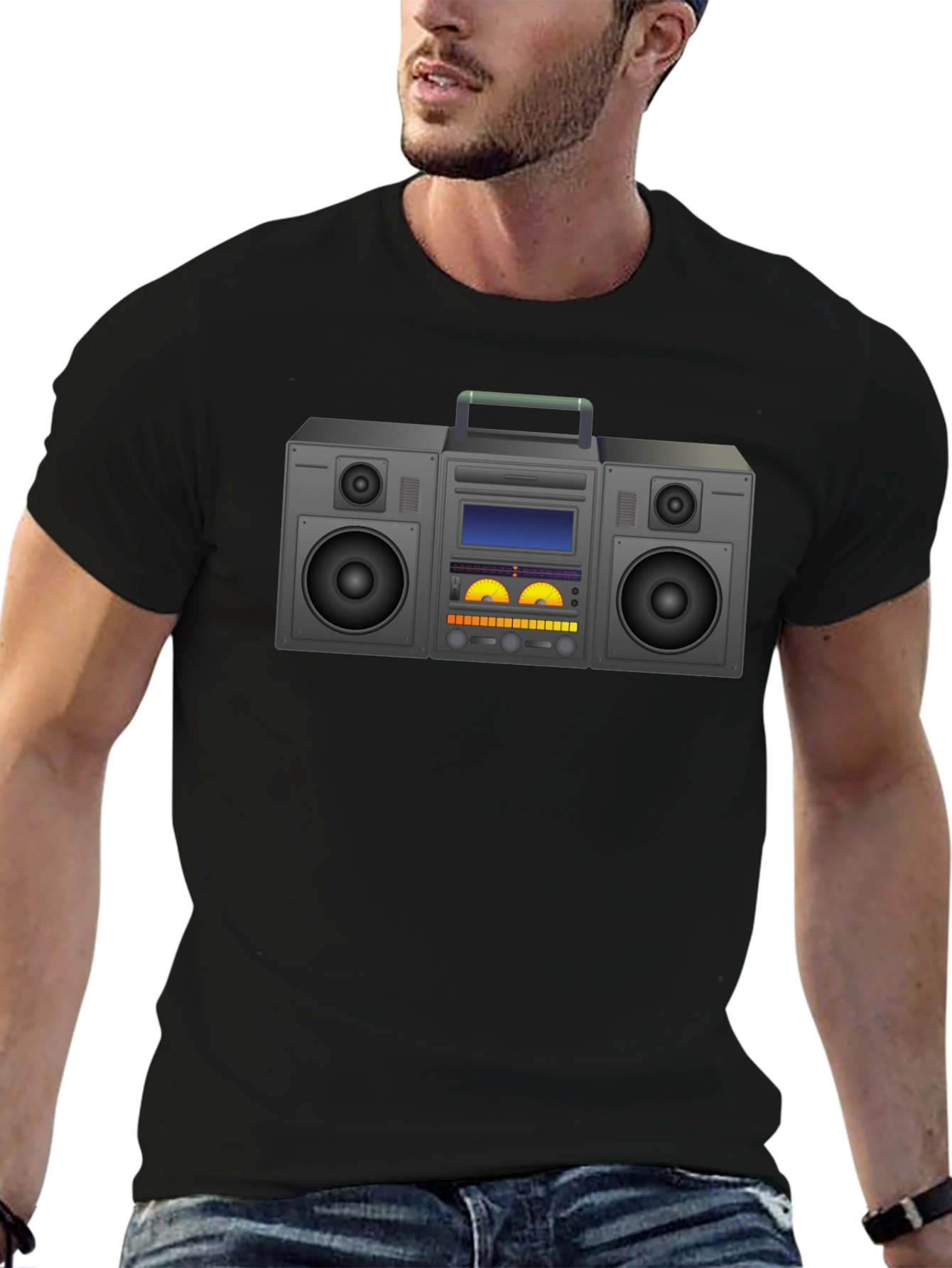 Retro Boombox Graphic T-Shirt - Black