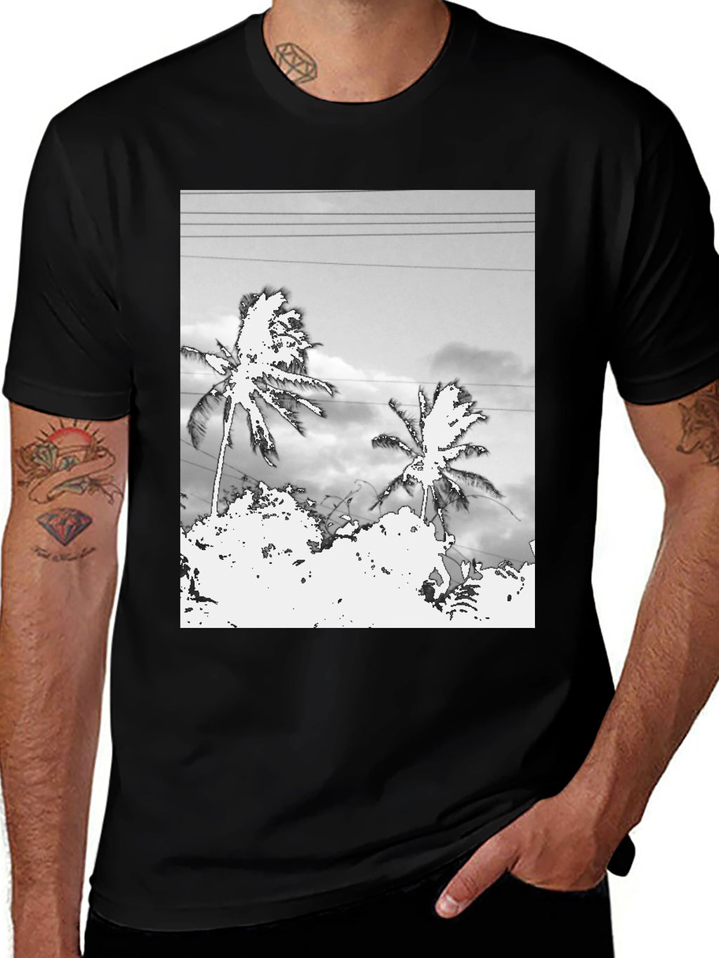 Palm Tree Graphic Tee - Black Casual T-Shirt
