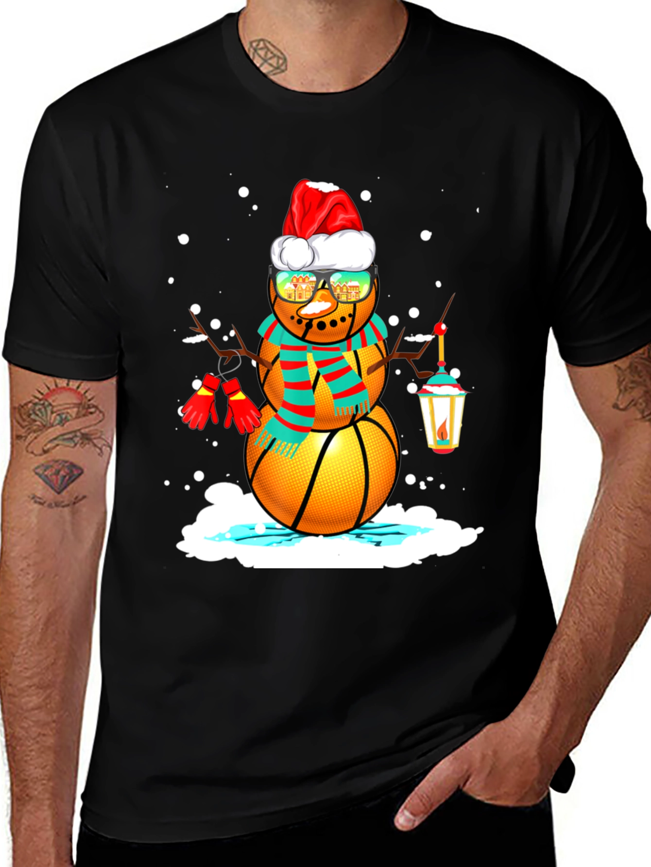 Basketball Snowman Christmas T-Shirt