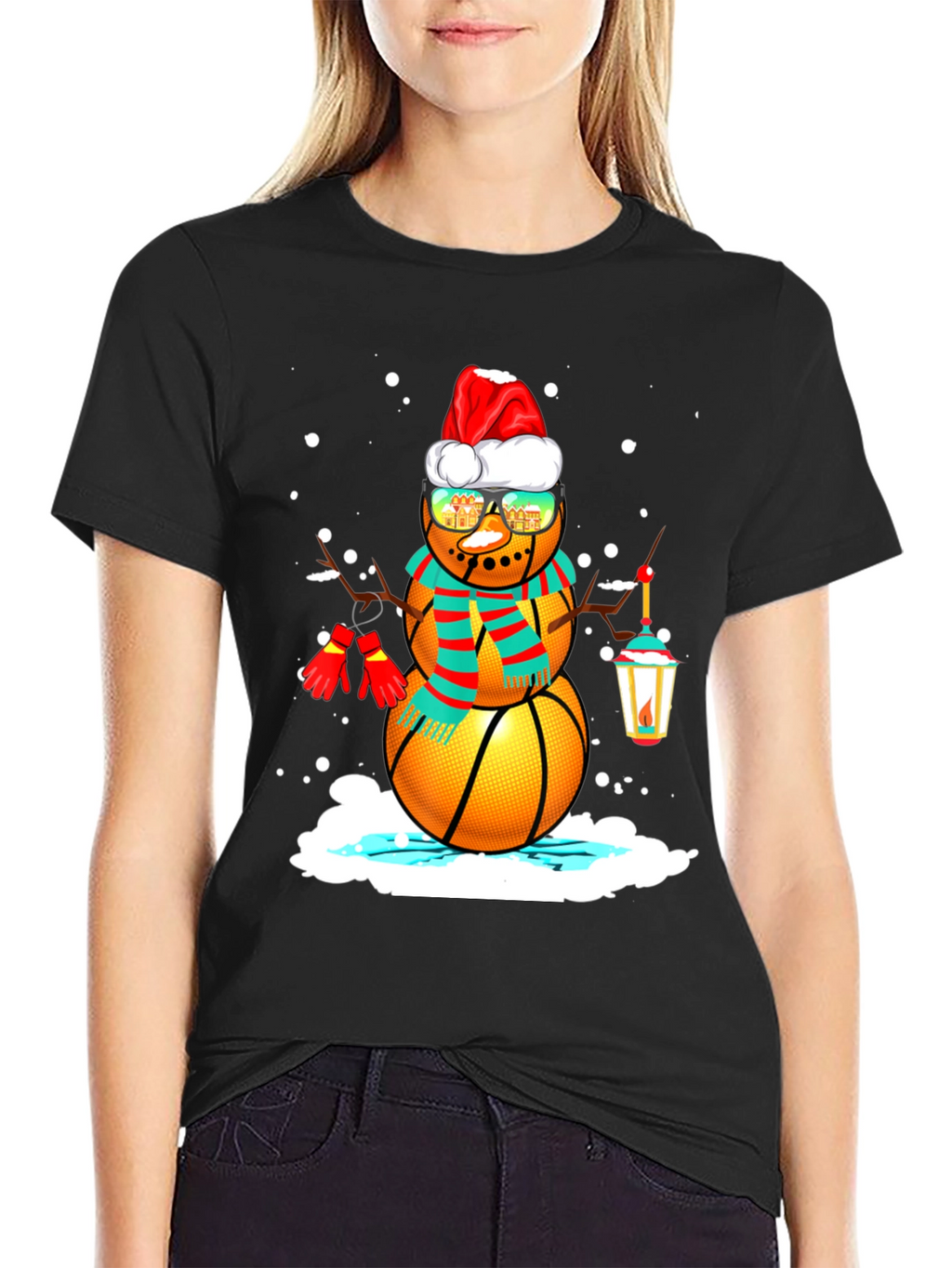 Basketball Snowman Christmas T-Shirt