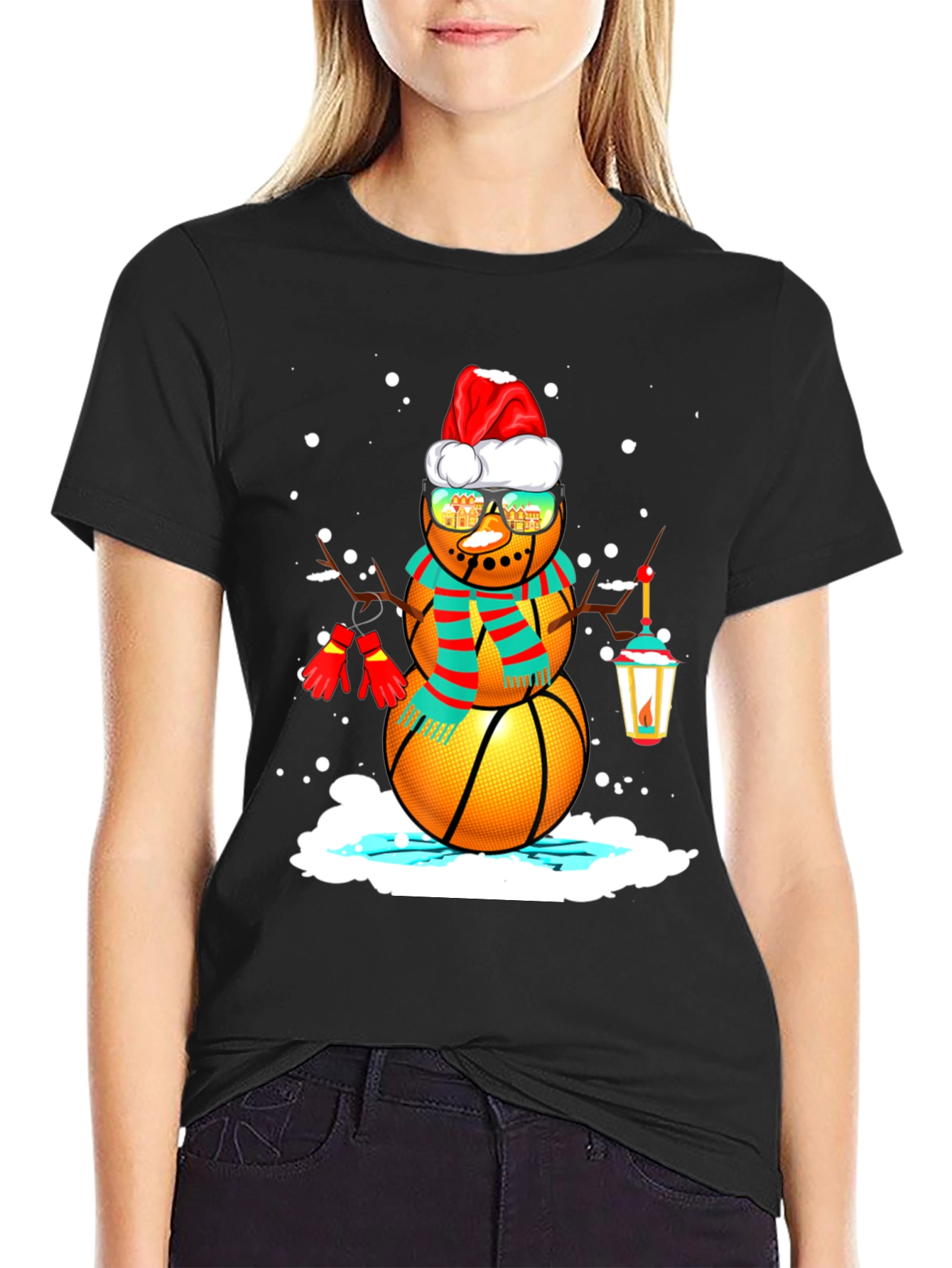 Basketball Snowman Christmas T-Shirt