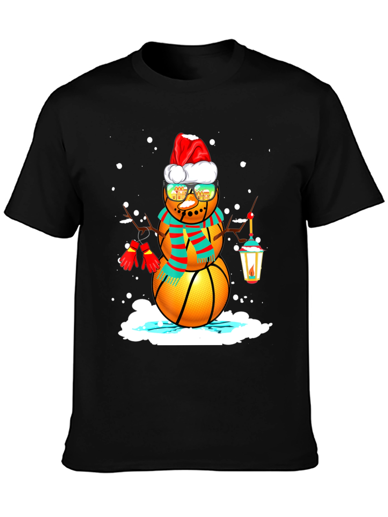 Basketball Snowman Christmas T-Shirt