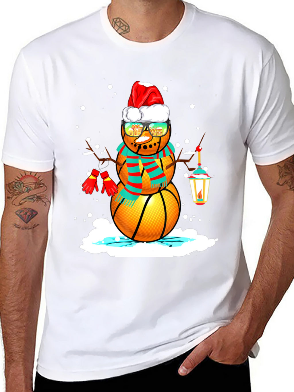 Basketball Snowman Christmas T-Shirt