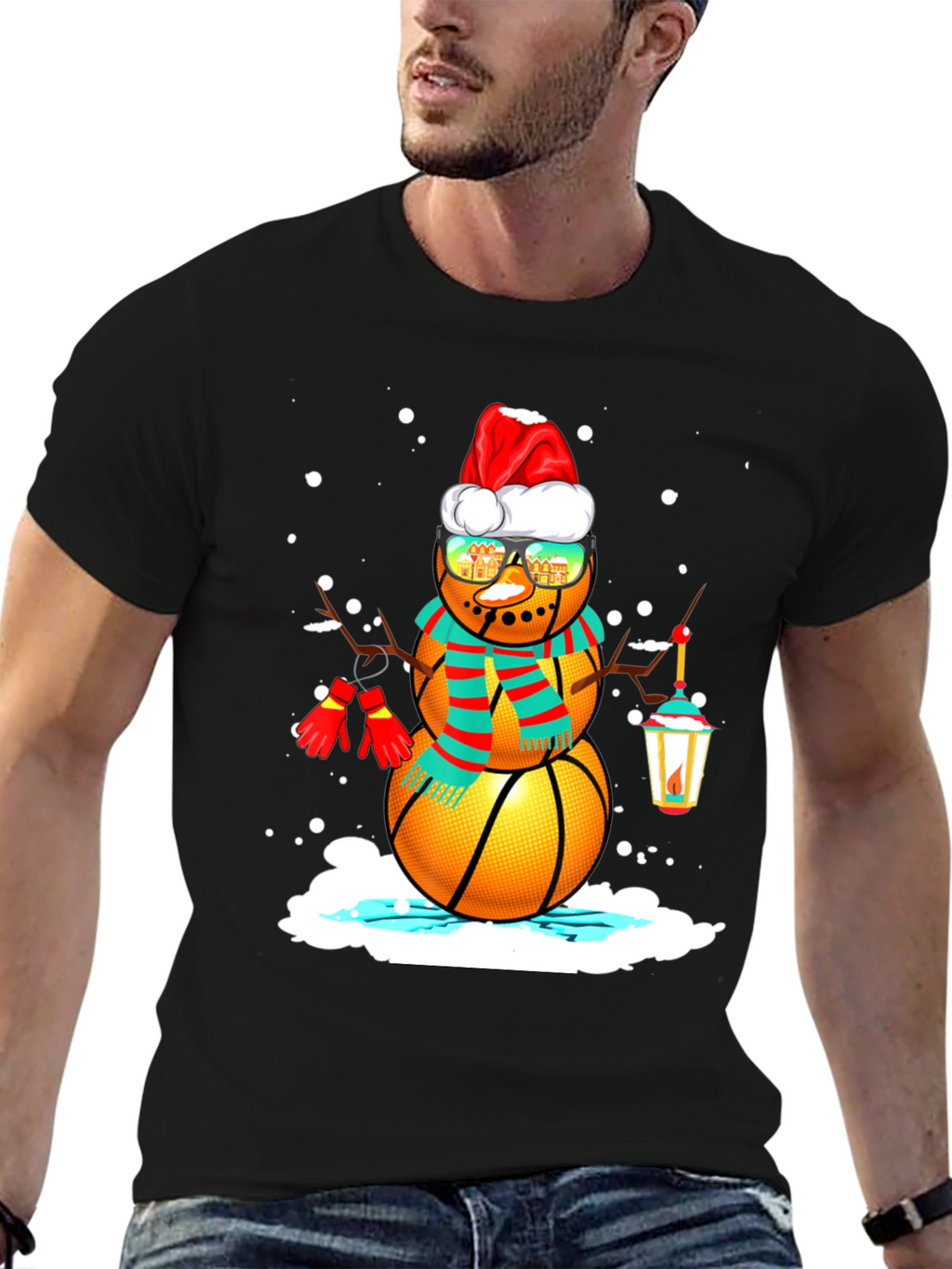 Basketball Snowman Christmas T-Shirt