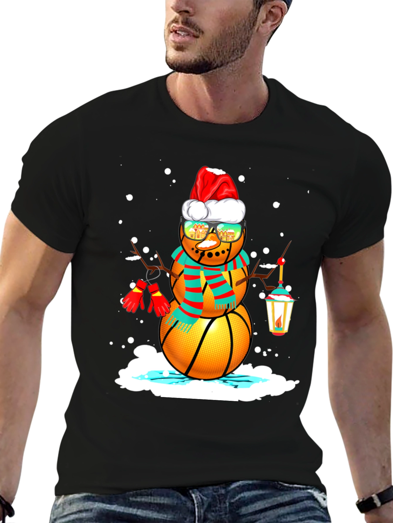 Basketball Snowman Christmas T-Shirt
