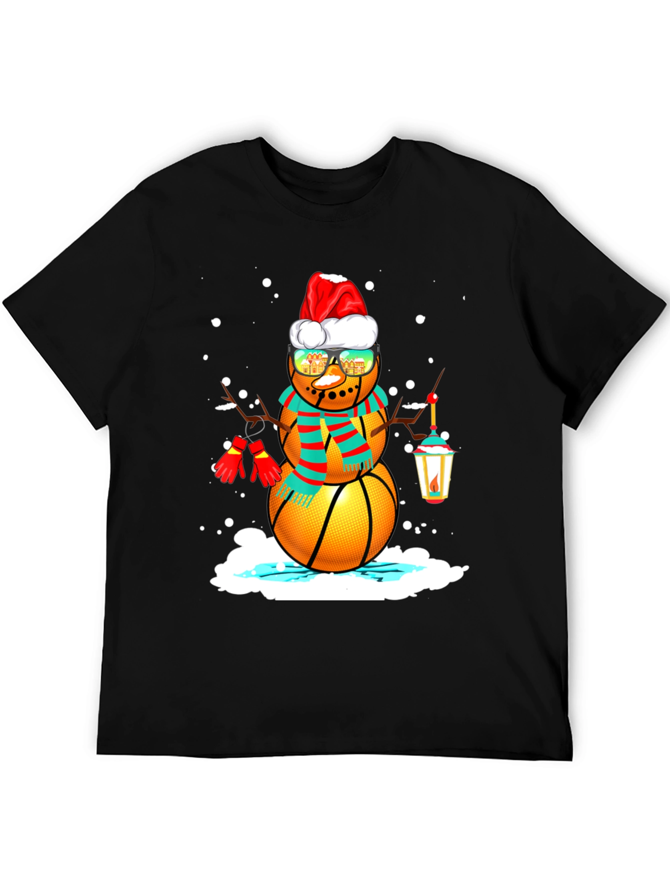 Basketball Snowman Christmas T-Shirt