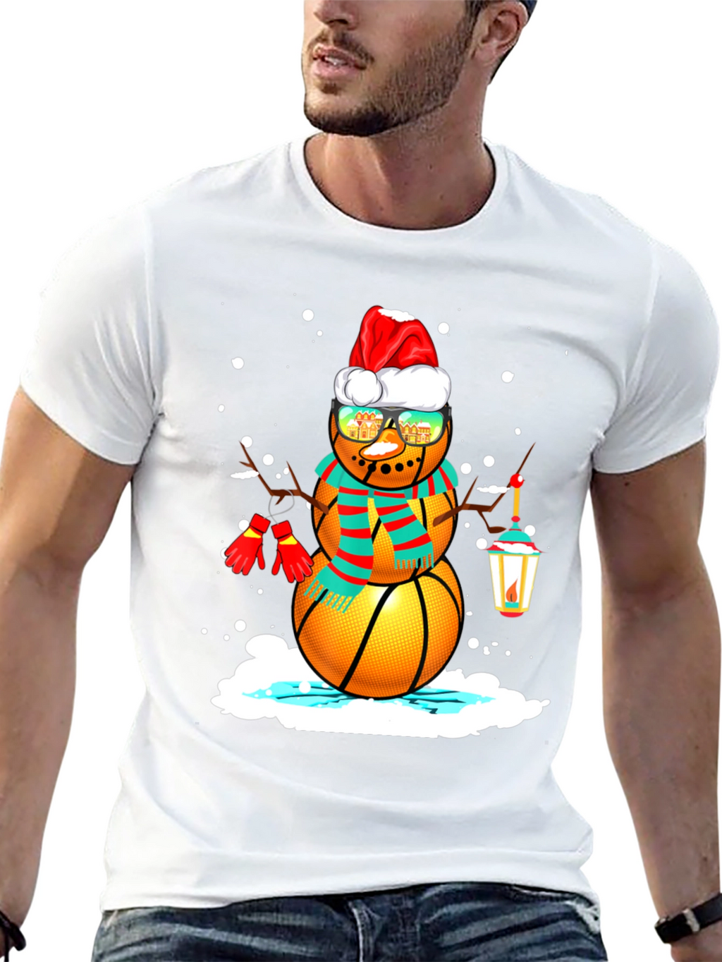 Basketball Snowman Christmas T-Shirt
