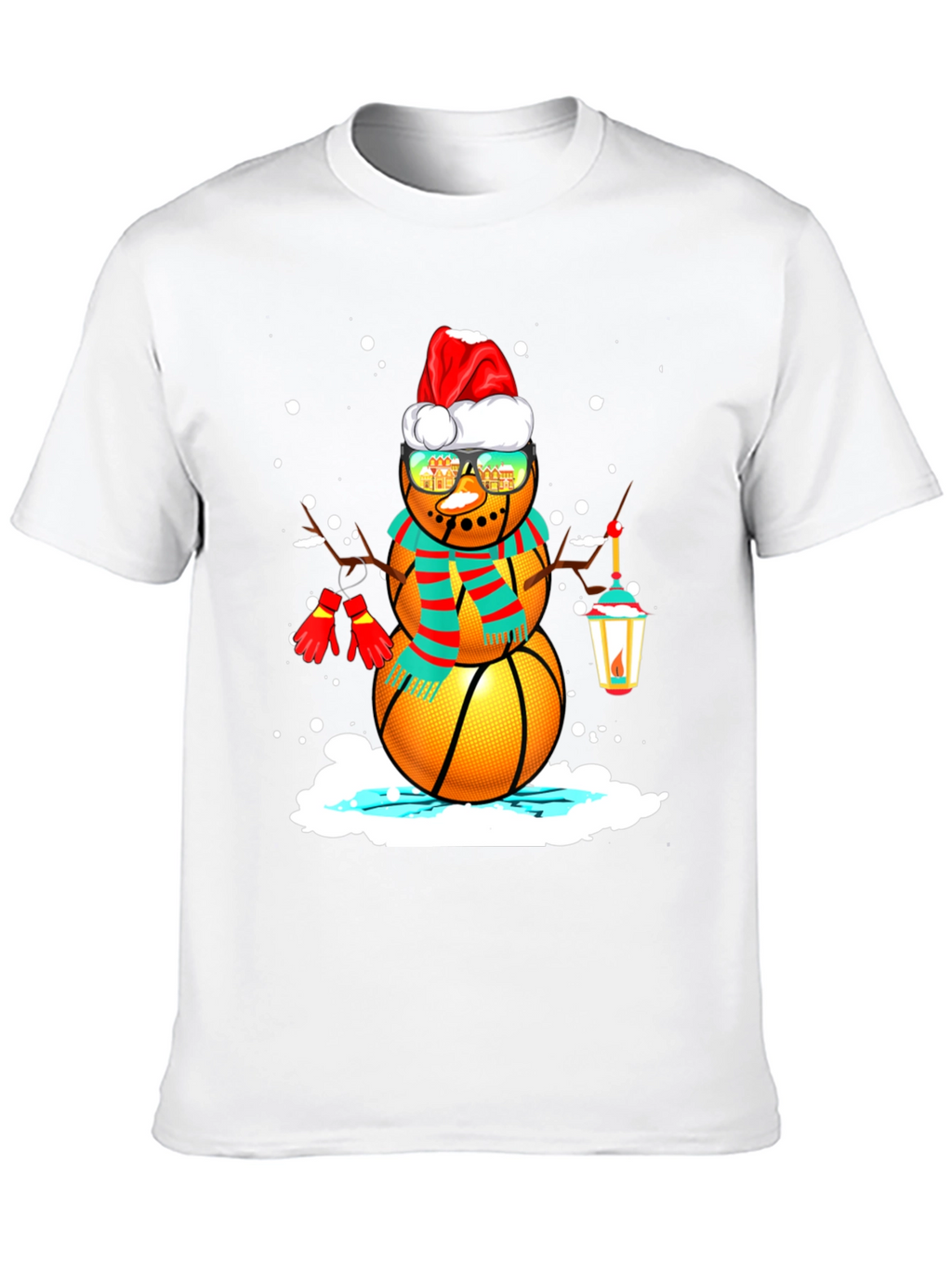 Basketball Snowman Christmas T-Shirt
