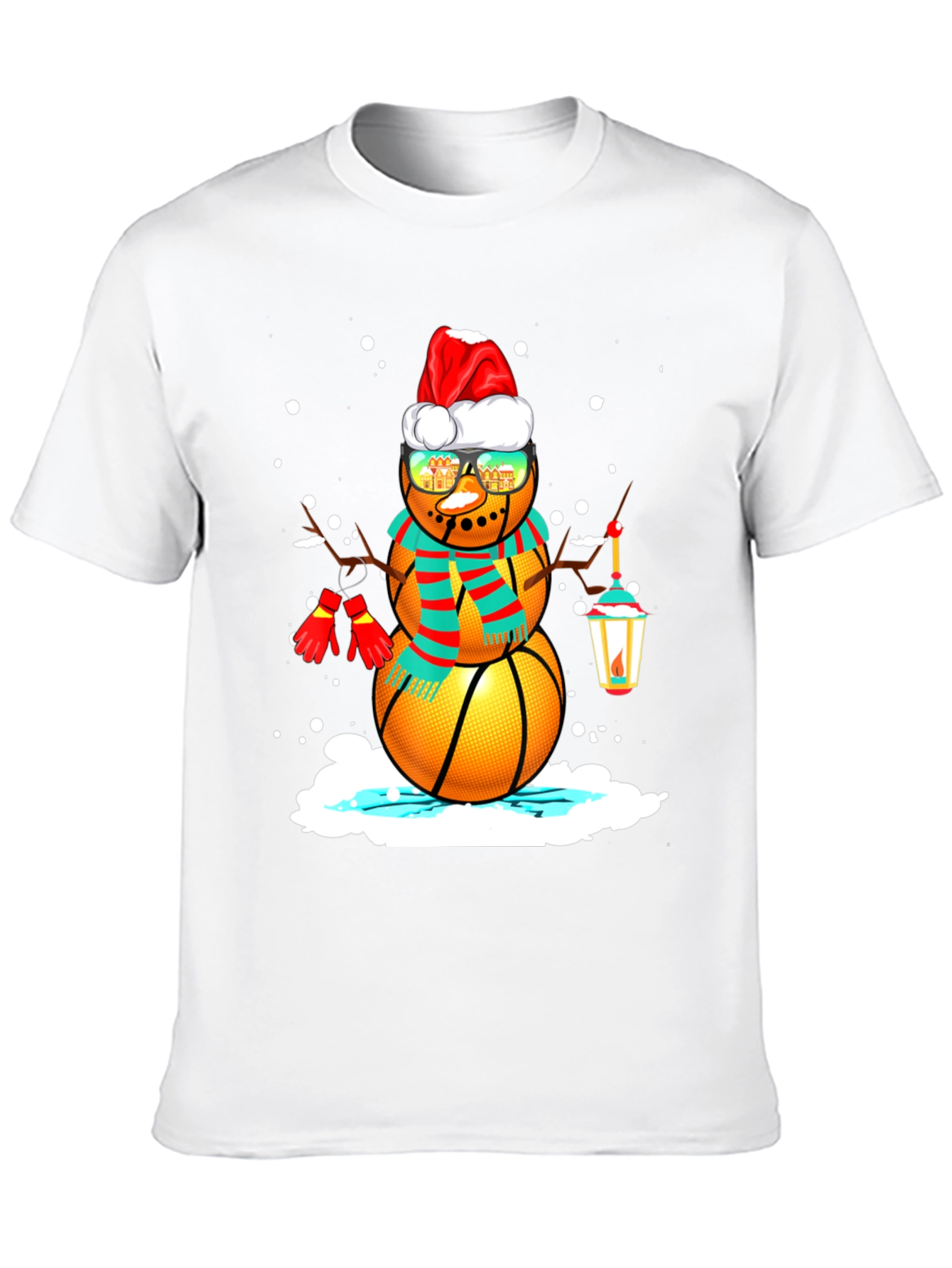 Basketball Snowman Christmas T-Shirt